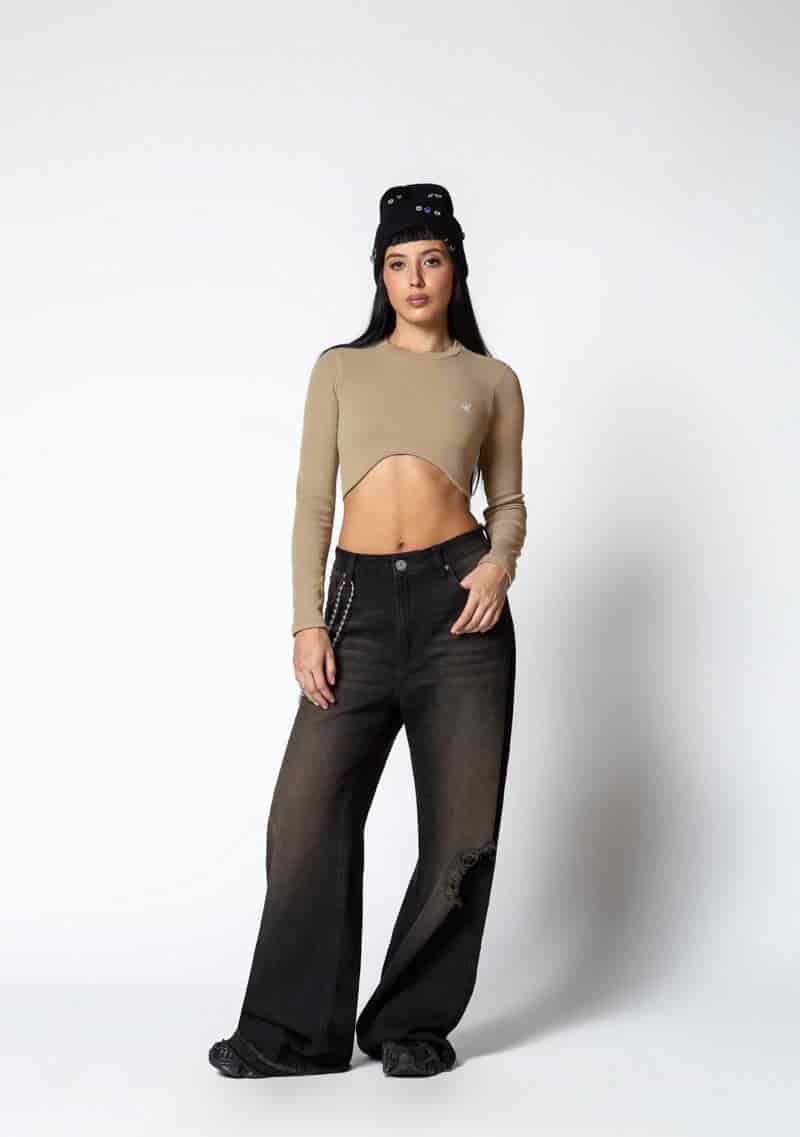 Dopamine brown Long sleeve crop top - miniatura 4