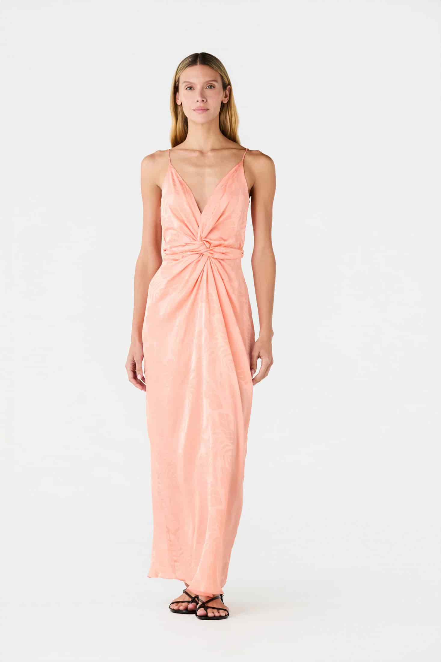 Macarena Silk Jacquard Midi Dress / Peach - miniatura 2