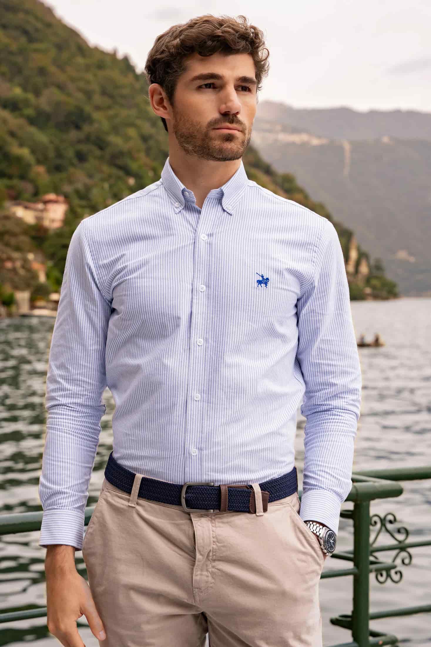 Camisa Oxford Rayas Torino Hombre Azul Claro - miniatura 2