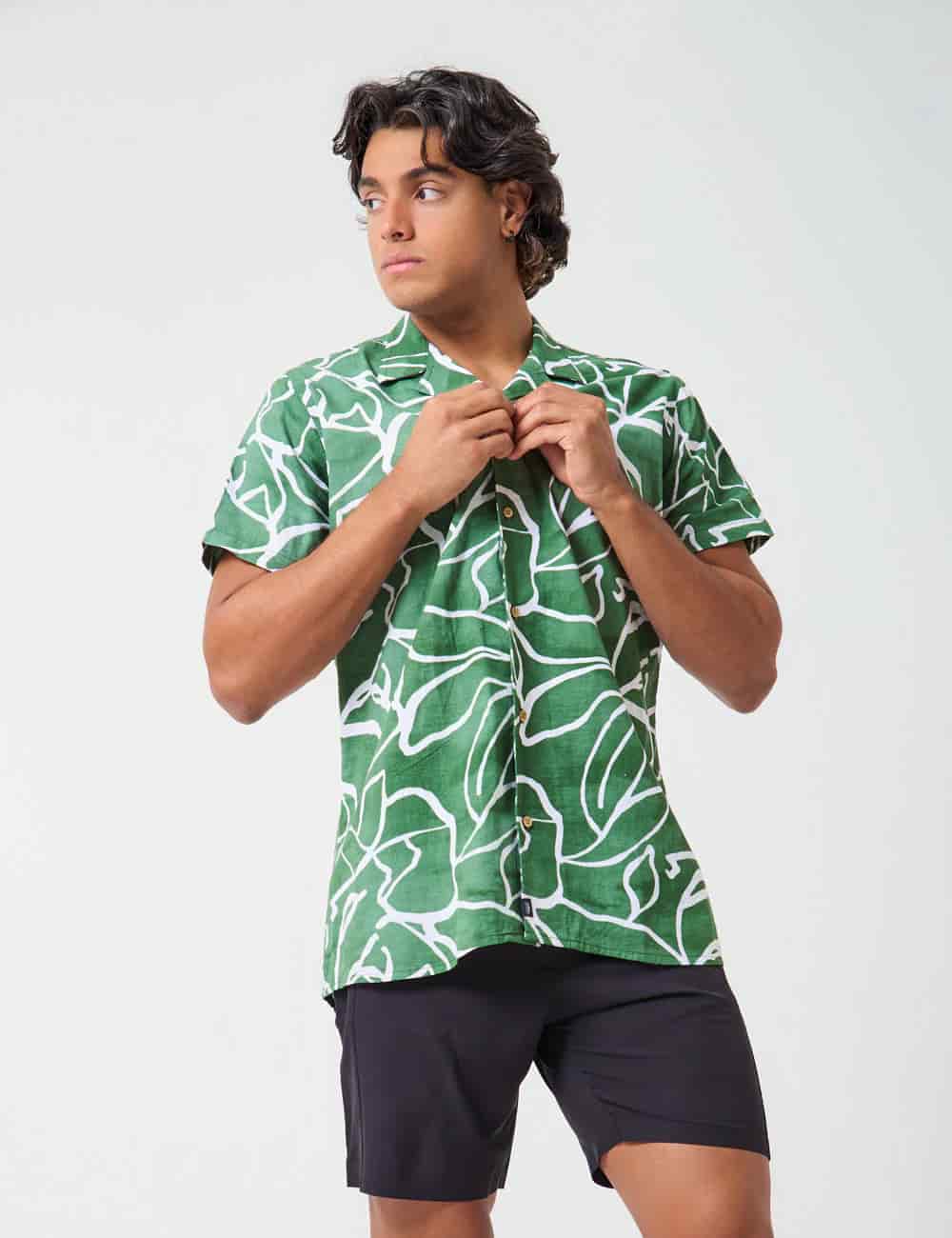Camisa Cuello Sport manga corta Plantación verde Hombre - miniatura 2