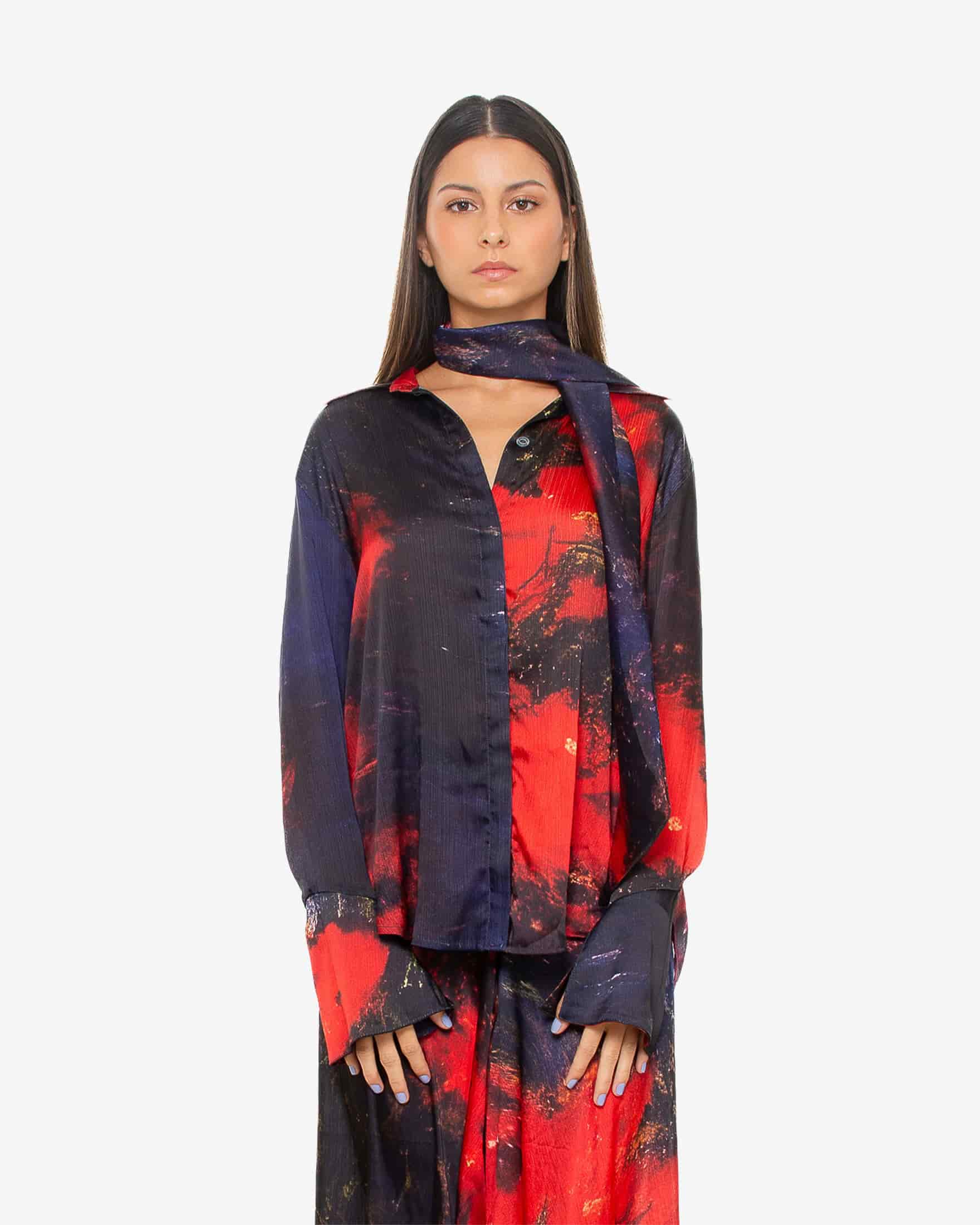 'Red Roses' Satin Shirt - miniatura 1