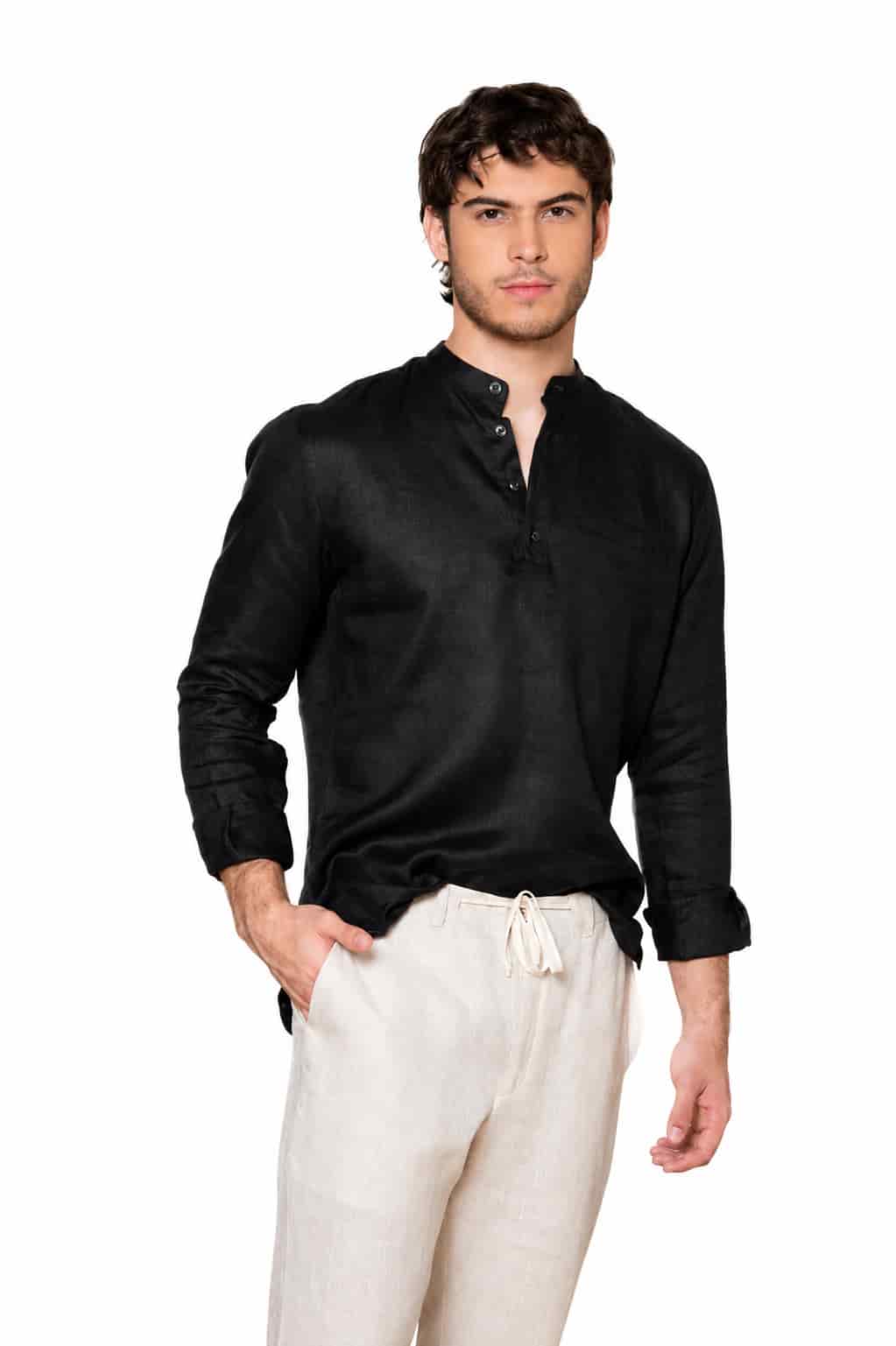 Camisa Mykonos Lino Negro - miniatura 5