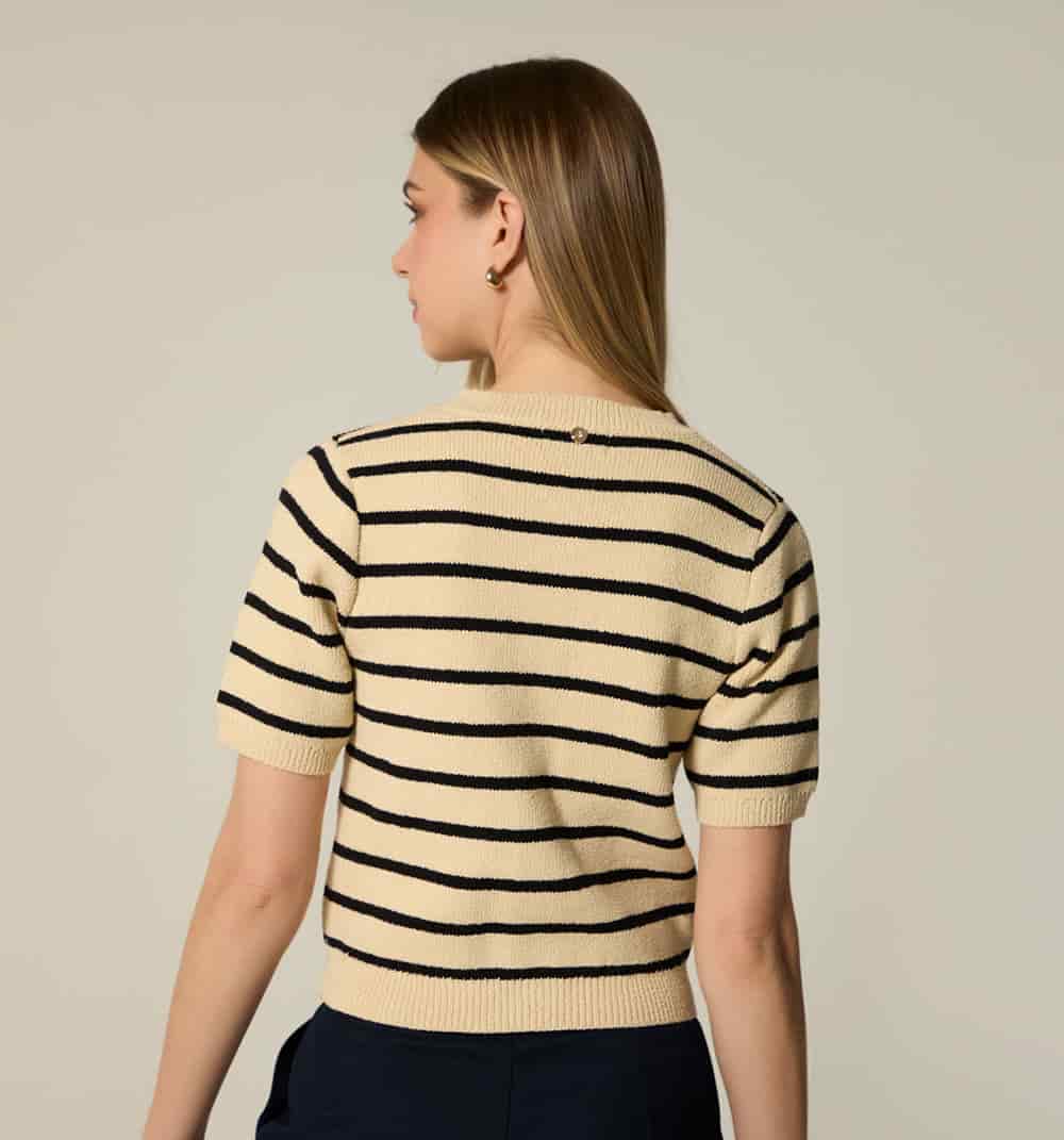 Blusa m/c rayas con botón joya - miniatura 9