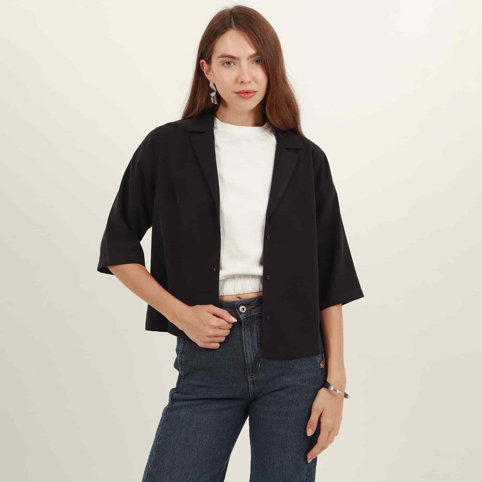 Blusa abierta cuello solapa manga 3/4 - miniatura 4
