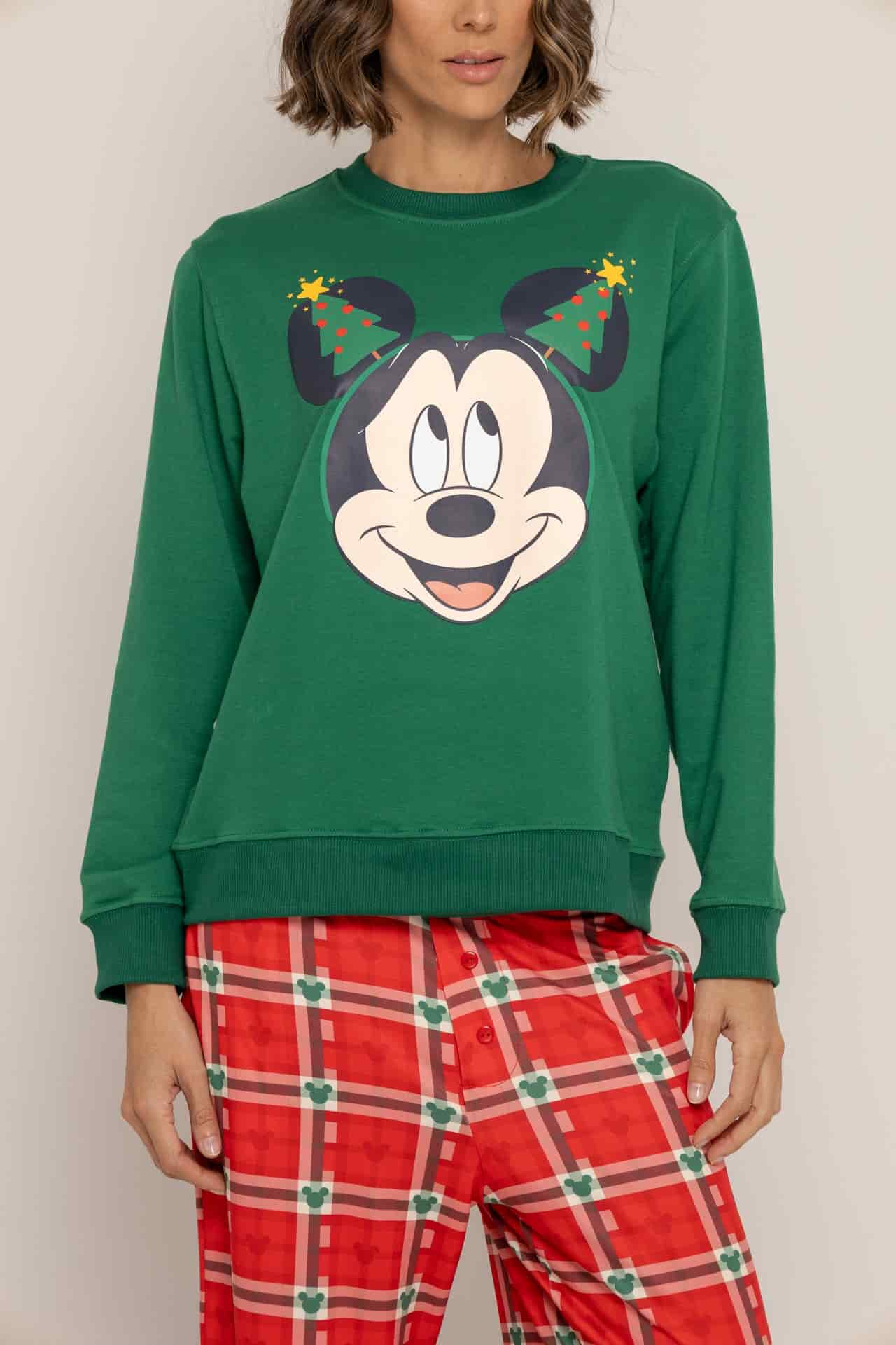 Conjunto Pantalón Crewneck Verde Navidad Mickey - miniatura 1