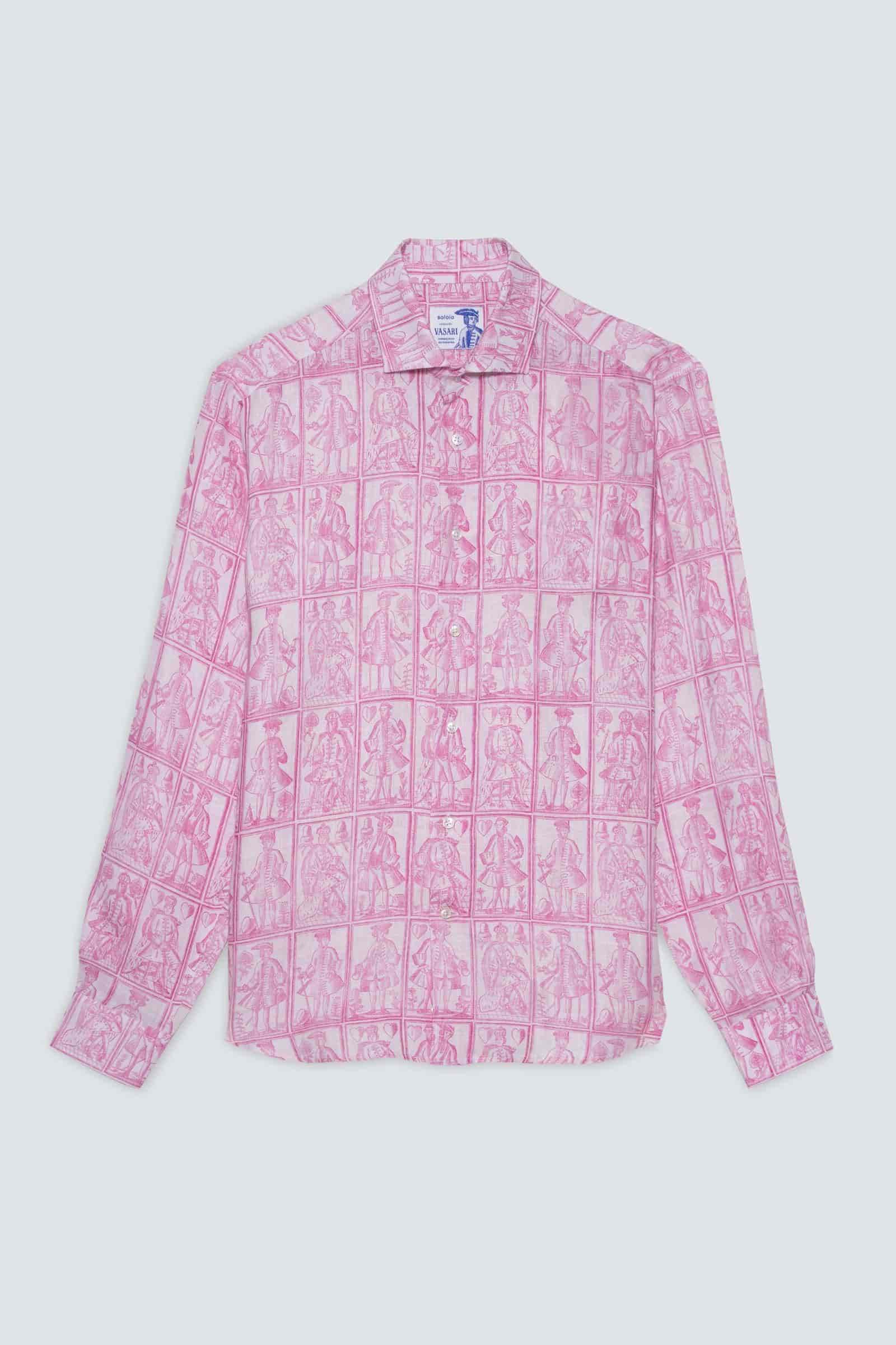 Men's linen shirt pink cards - miniatura 1