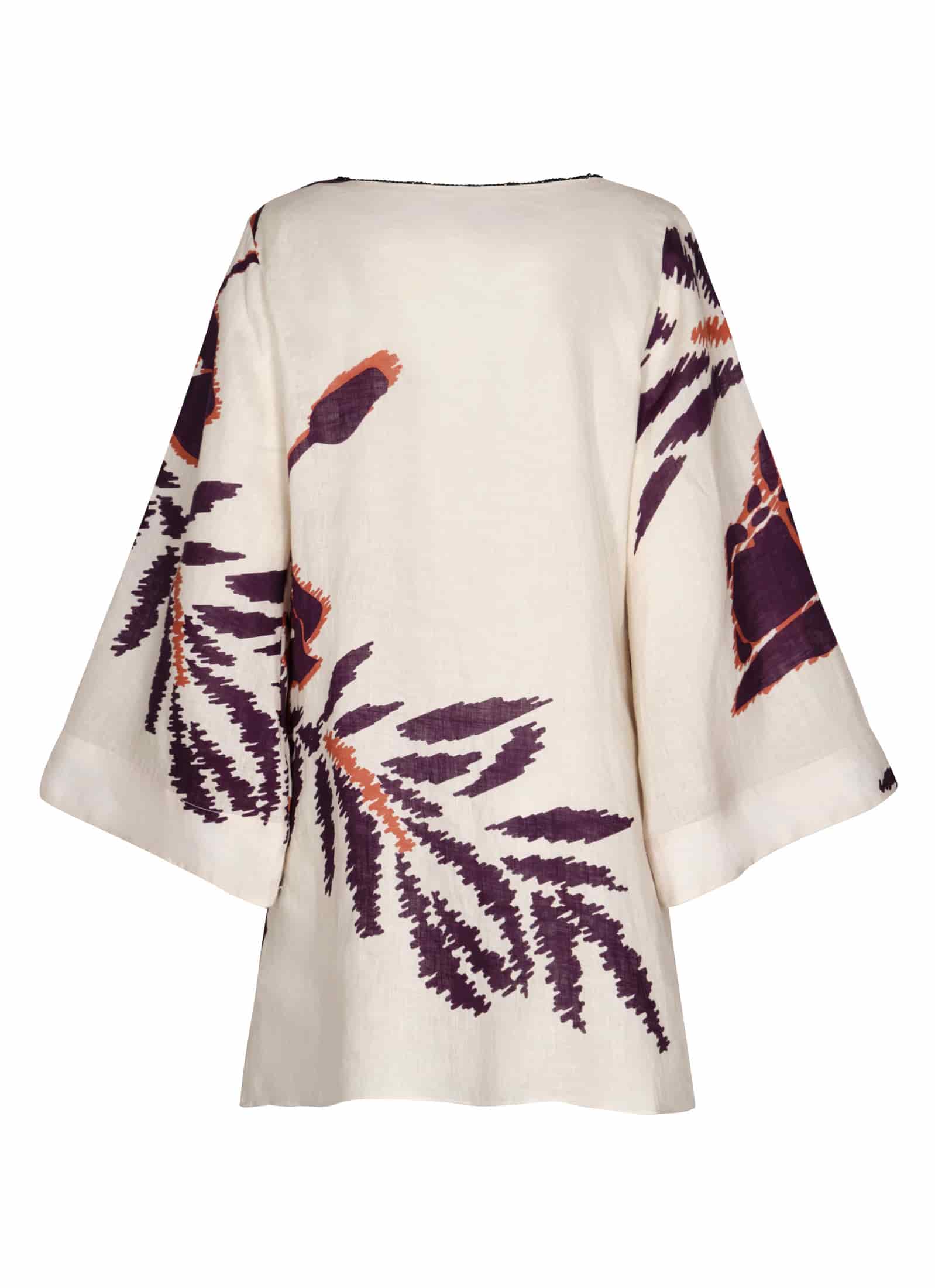 Nazare Linen Mini Tunic Dress / Ecru - Purple Gladiolos - miniatura 3