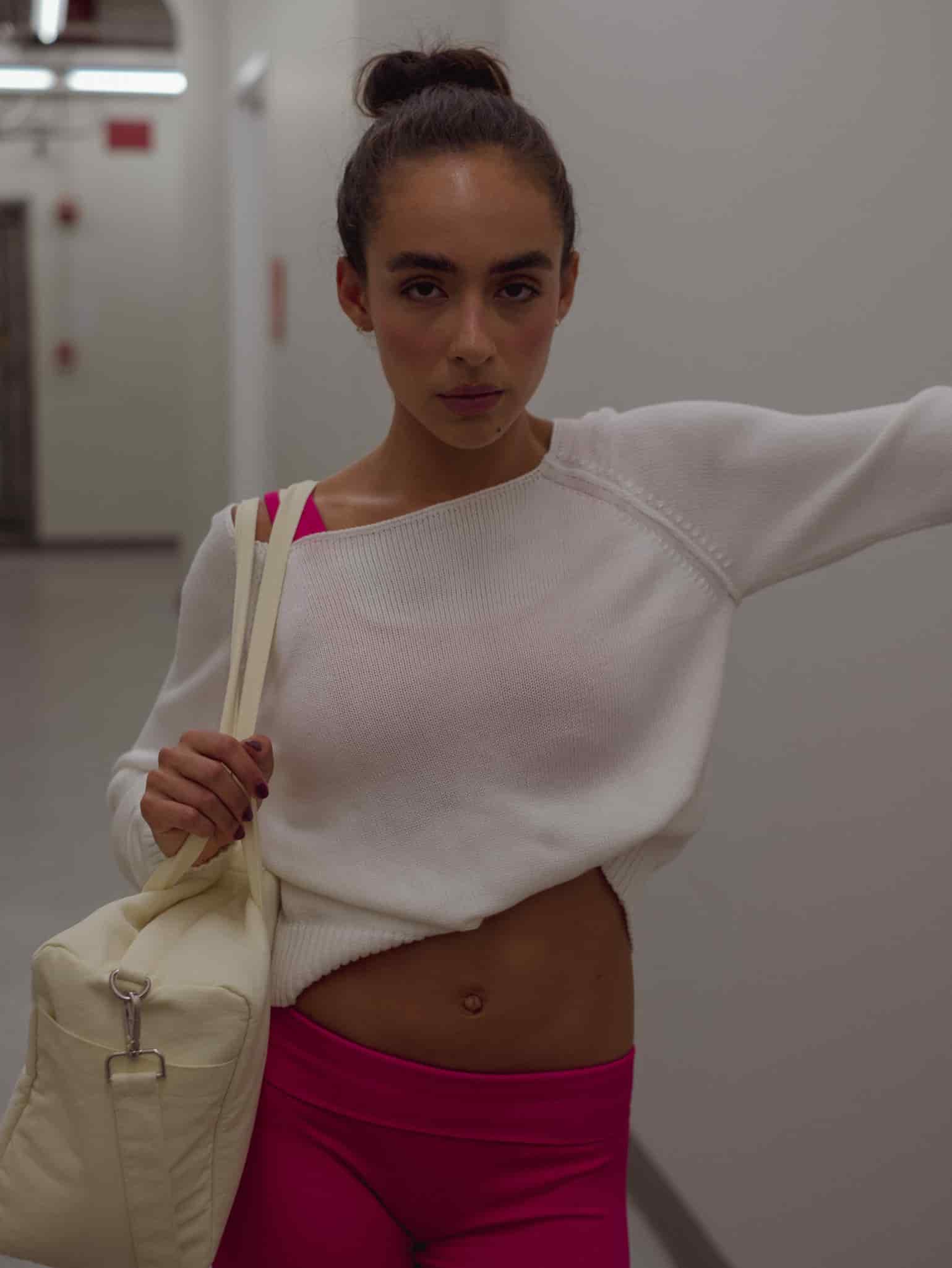 OFF SHOULDER KNIT SWEATER - SOFT WHITE - miniatura 1