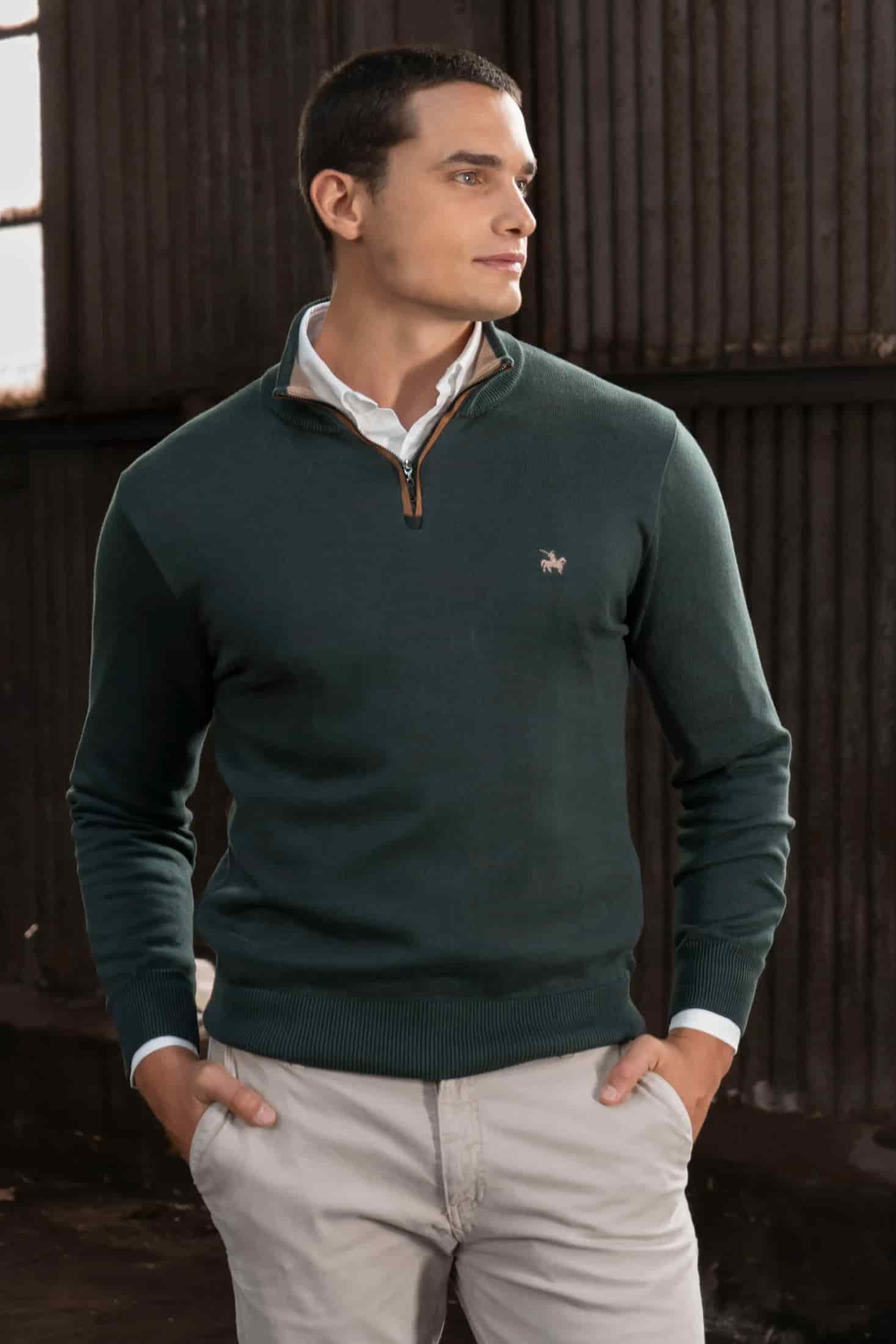 Suéter Halfzip Legacy Hombre Verde - miniatura 1