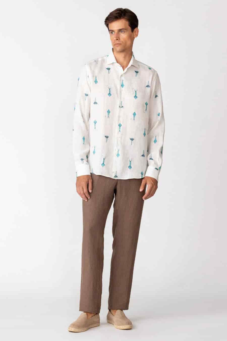 Men's linen shirt white verne - miniatura 1