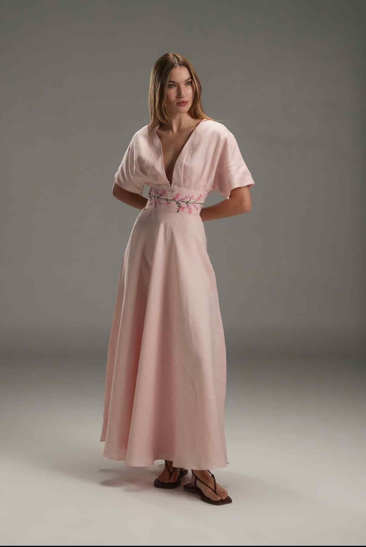 PINK LUCY LINEN LONG DRESS - miniatura 4