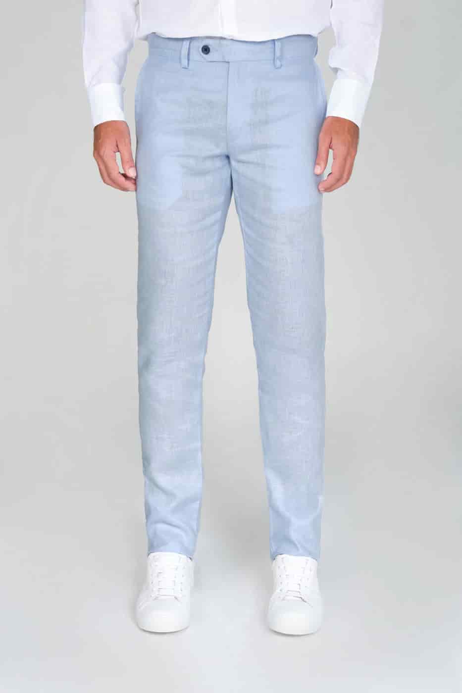 Pantalón Formal Slim Fit 100% Lino Azul Claro - miniatura 6
