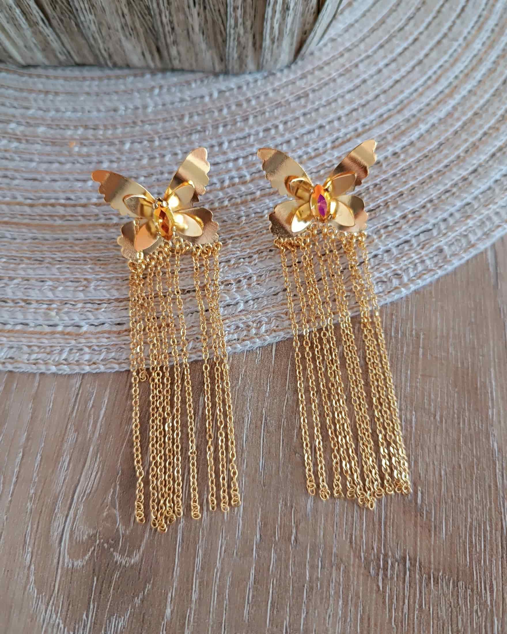 Aretes Mariposas y cristal - miniatura 4