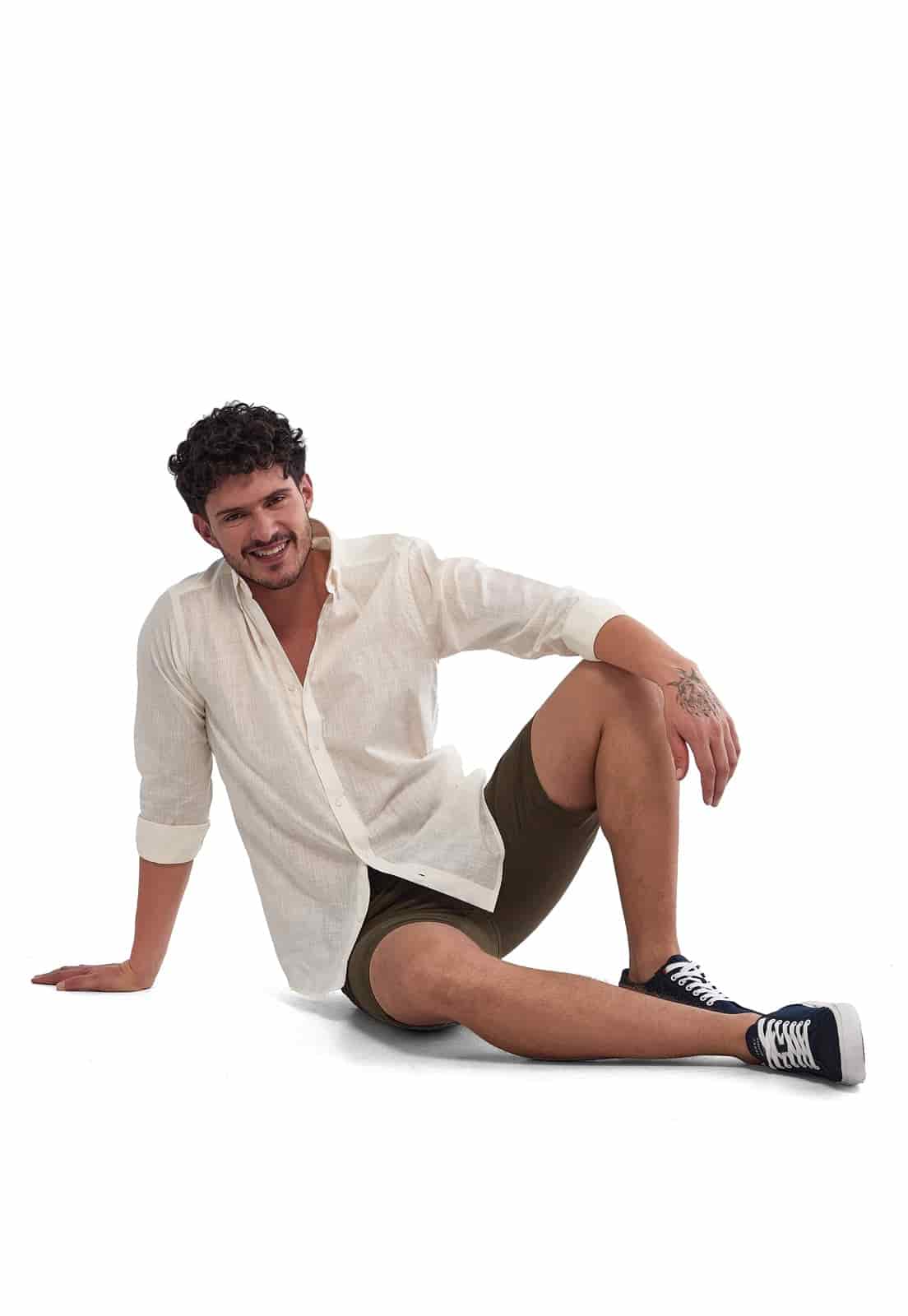 Camisa Manga Larga 100% Algodón tipo Lino Marfil - miniatura 3