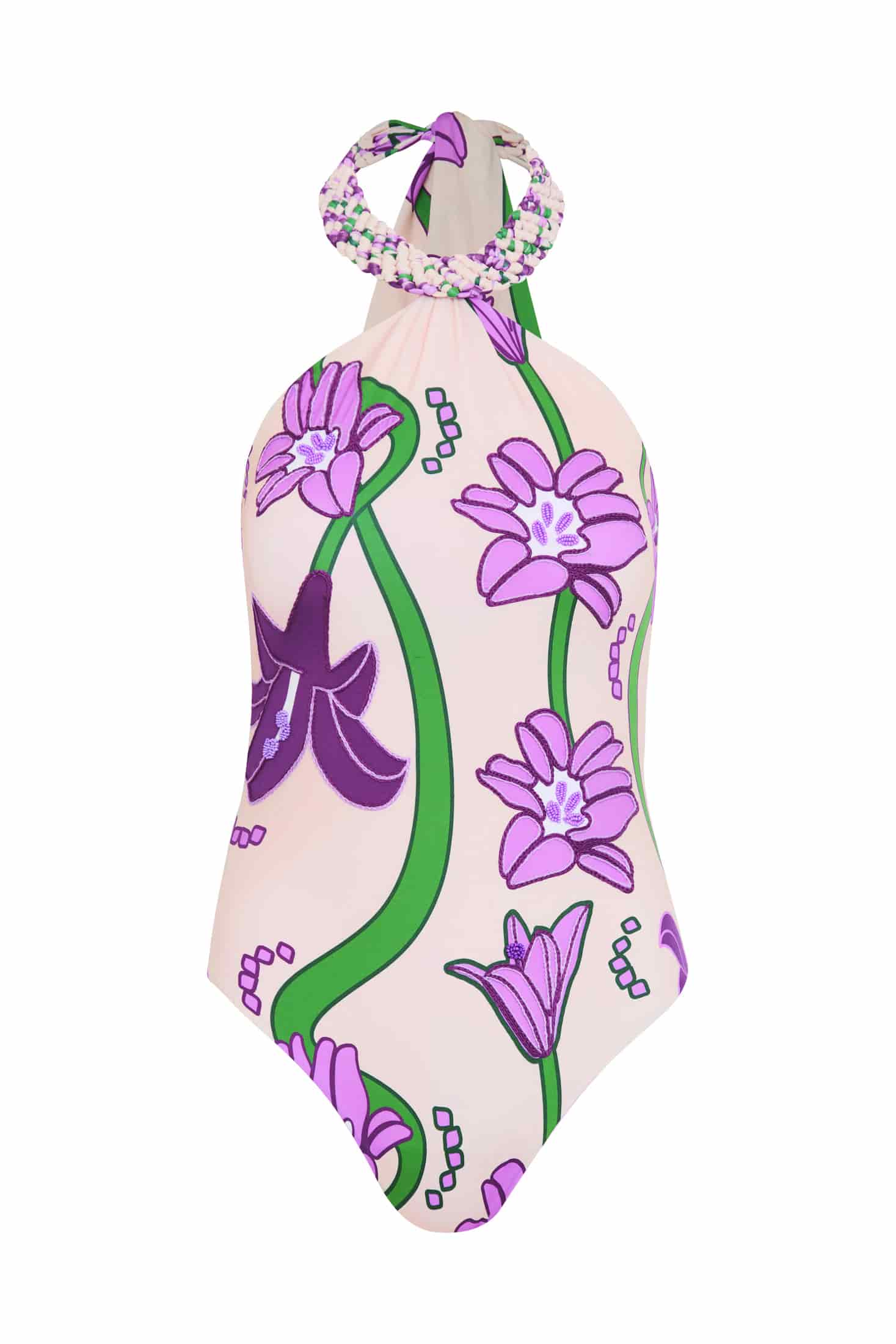 Torre Del Cielo Embroidered One Piece / Beige Violet Flowers - miniatura 1