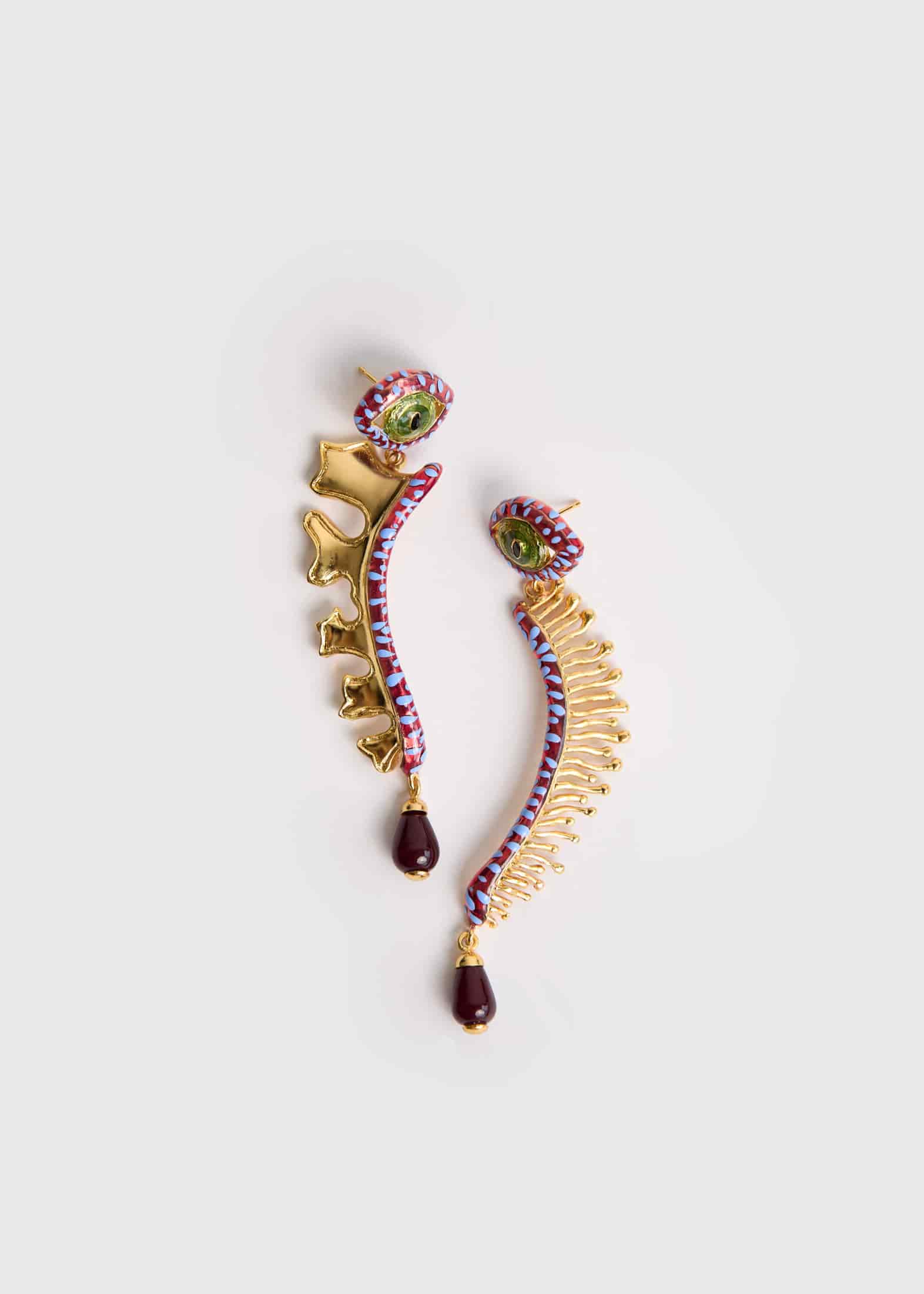 Aretes Largos Cat Eye Burgundy - miniatura 1