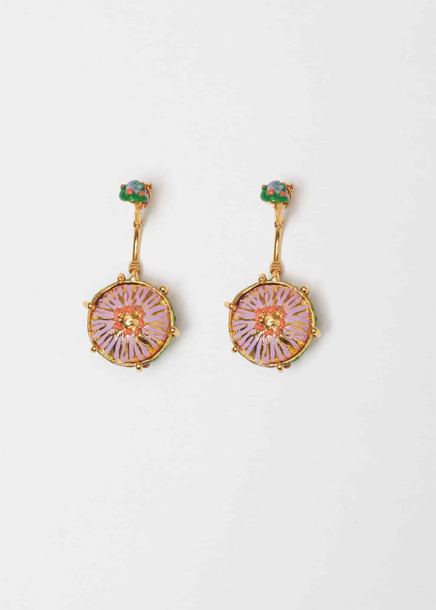 Aretes maxi sombrerito verde lila - miniatura 3