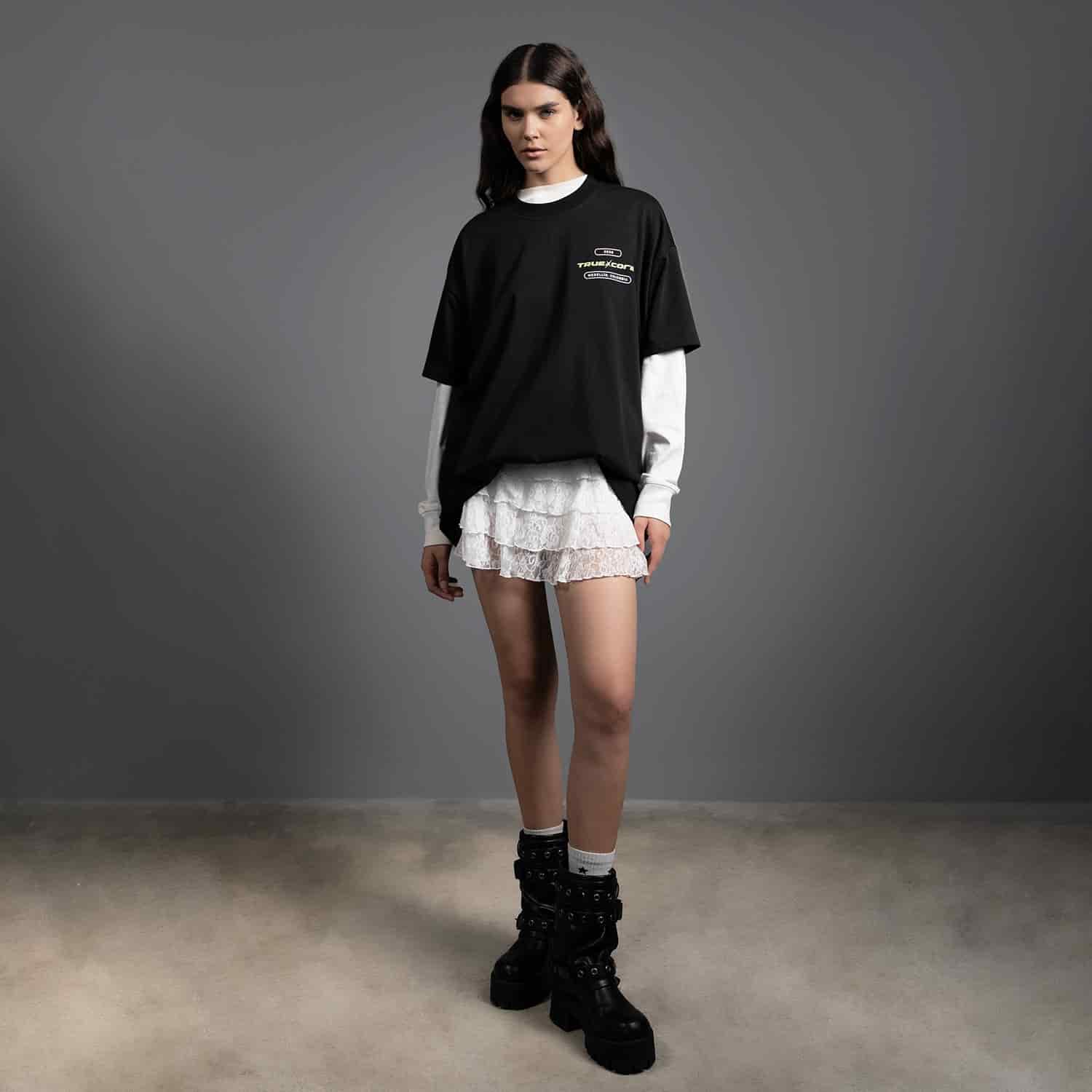 Flower Oversized T-Shirt - Black - miniatura 10