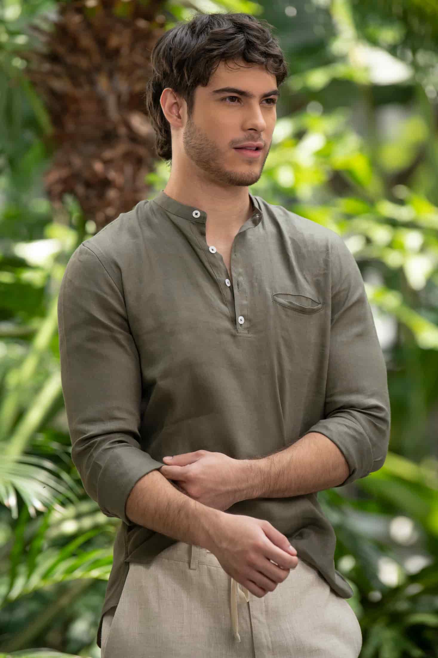 Camisa Mykonos Lino Verde Militar - miniatura 5