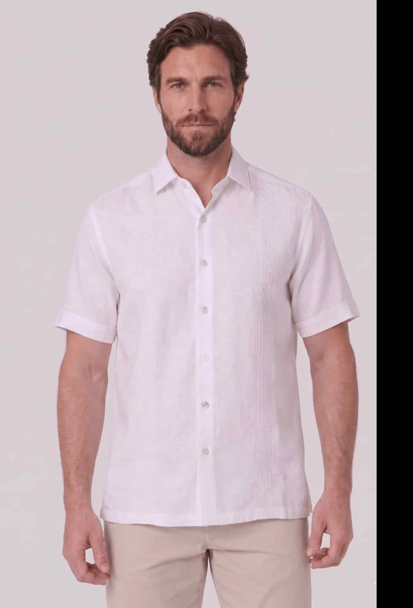 Guayabera en lino bordada manga corta para hombre 010125076 - miniatura 1