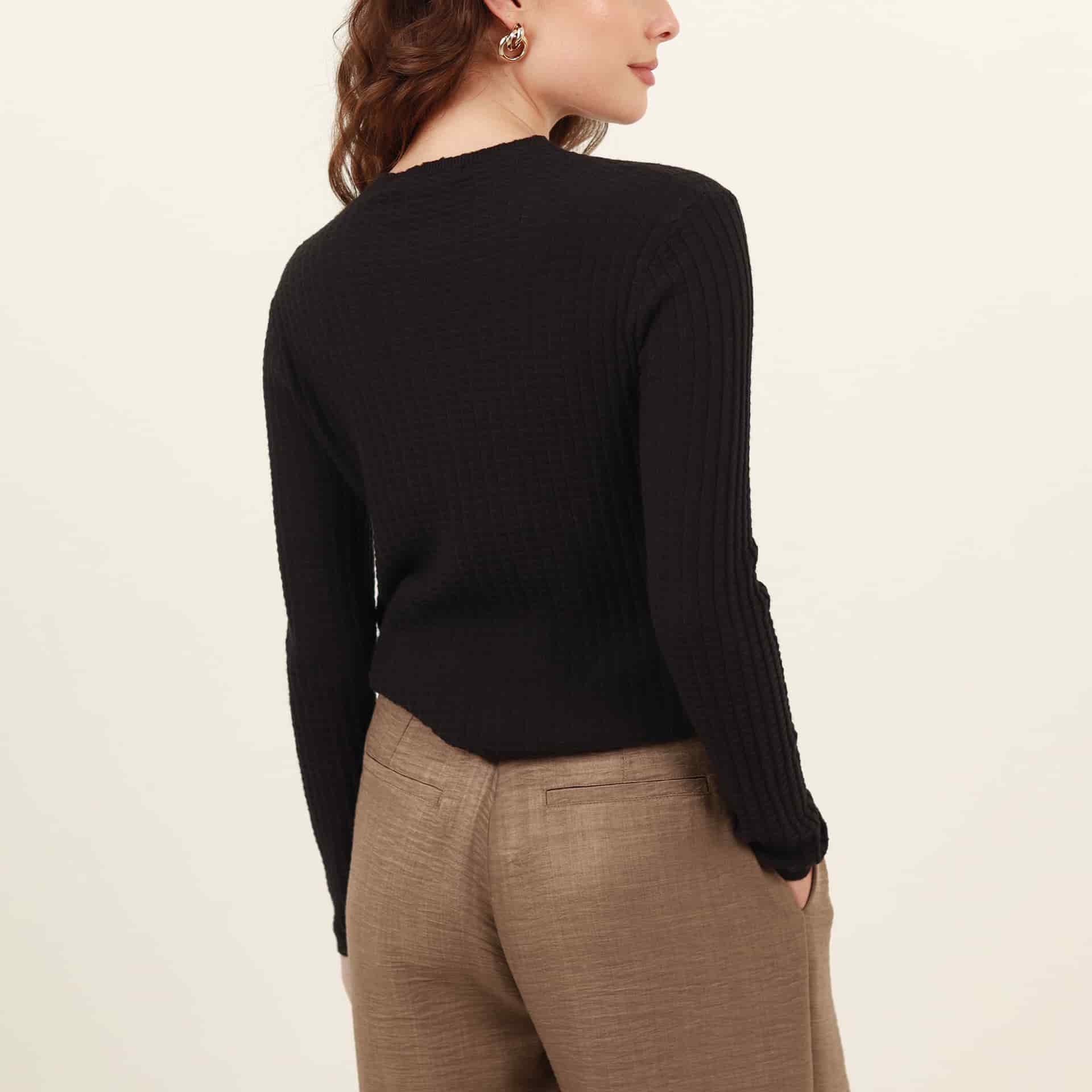 Sweater tejido wafle cuello redondo manga larga - miniatura 6