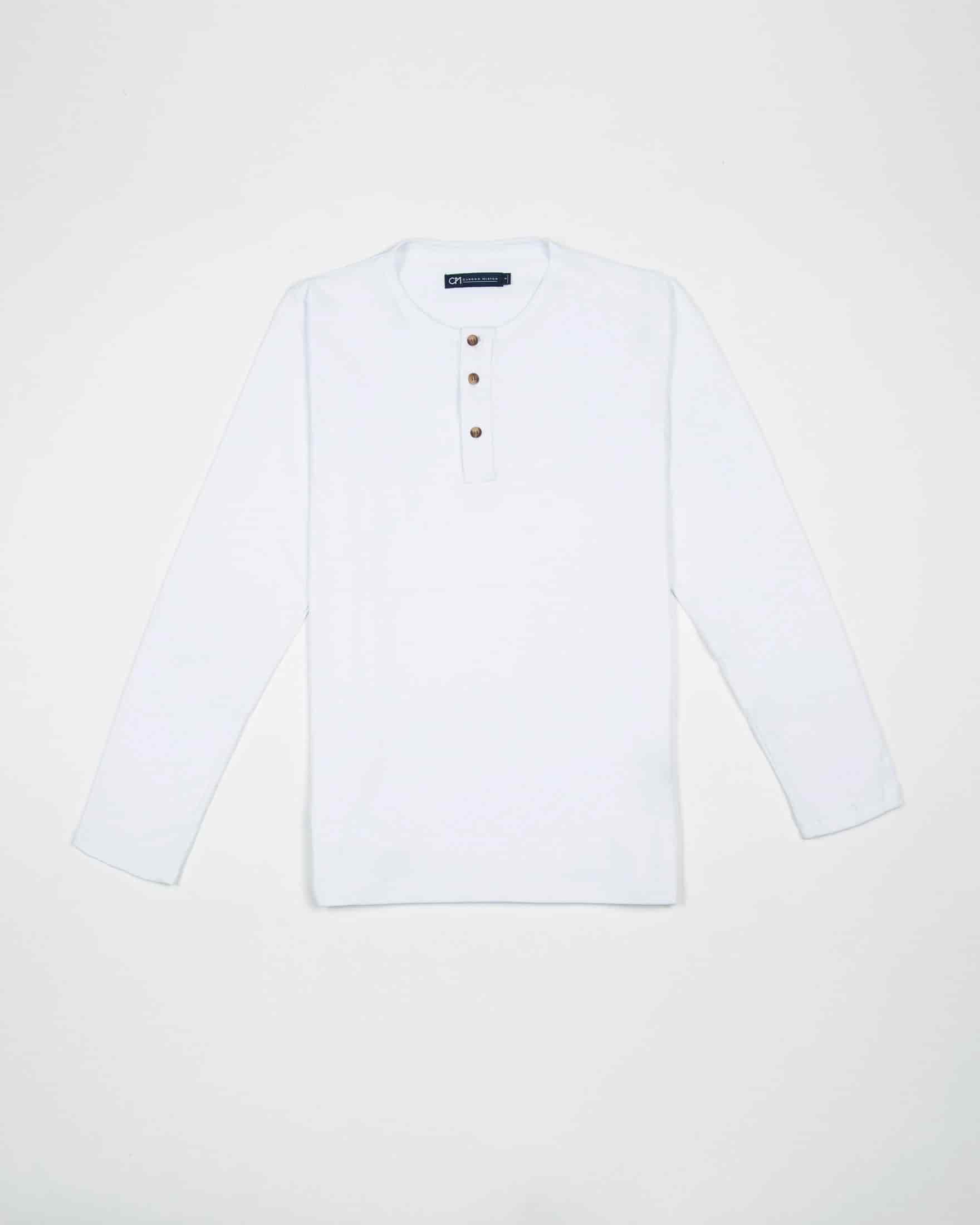 Camiseta Henley Manga Larga Algodón Blanco - miniatura 1