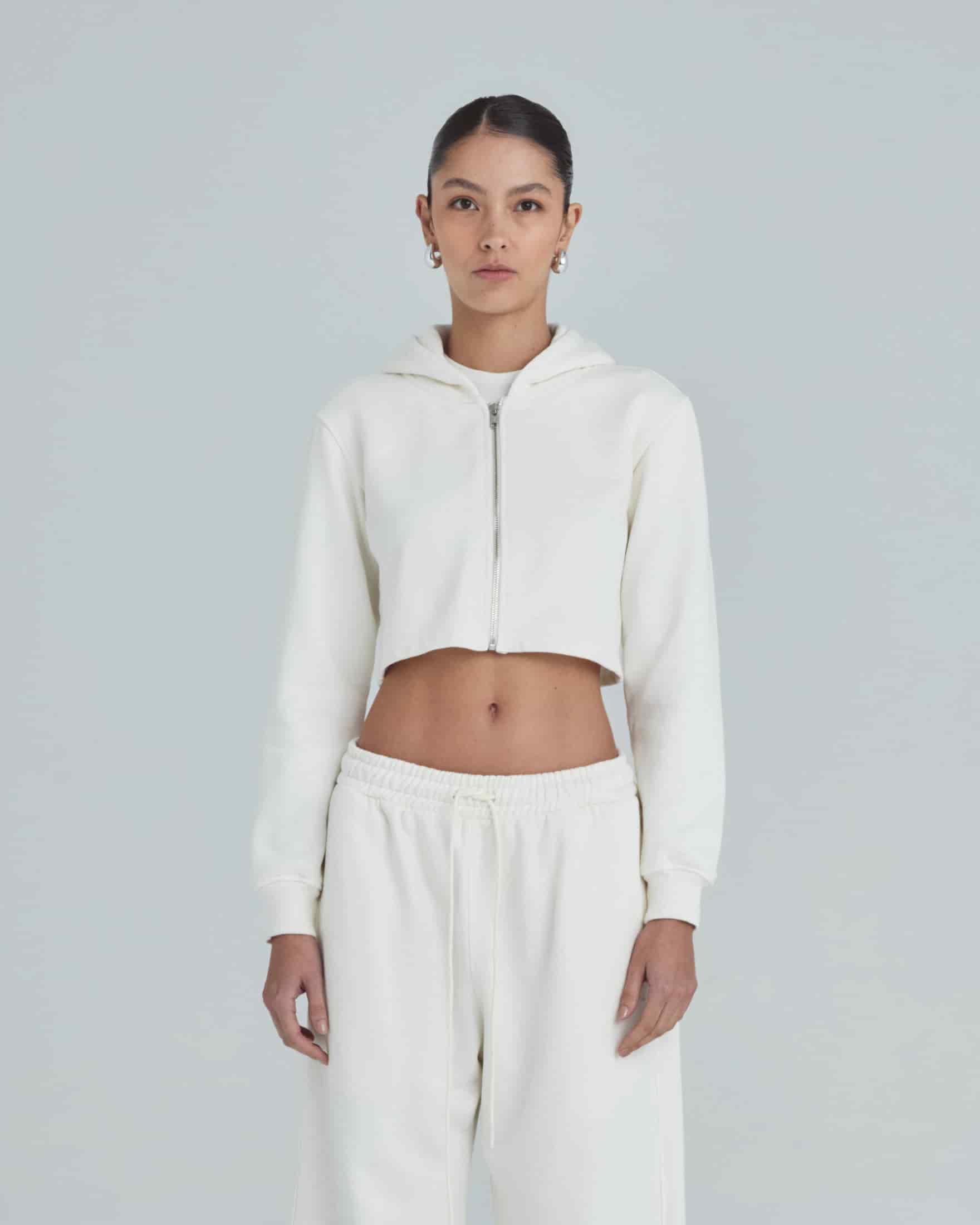 Line Basic Slim Fit Zip Up Cropped Hoodie White - miniatura 2