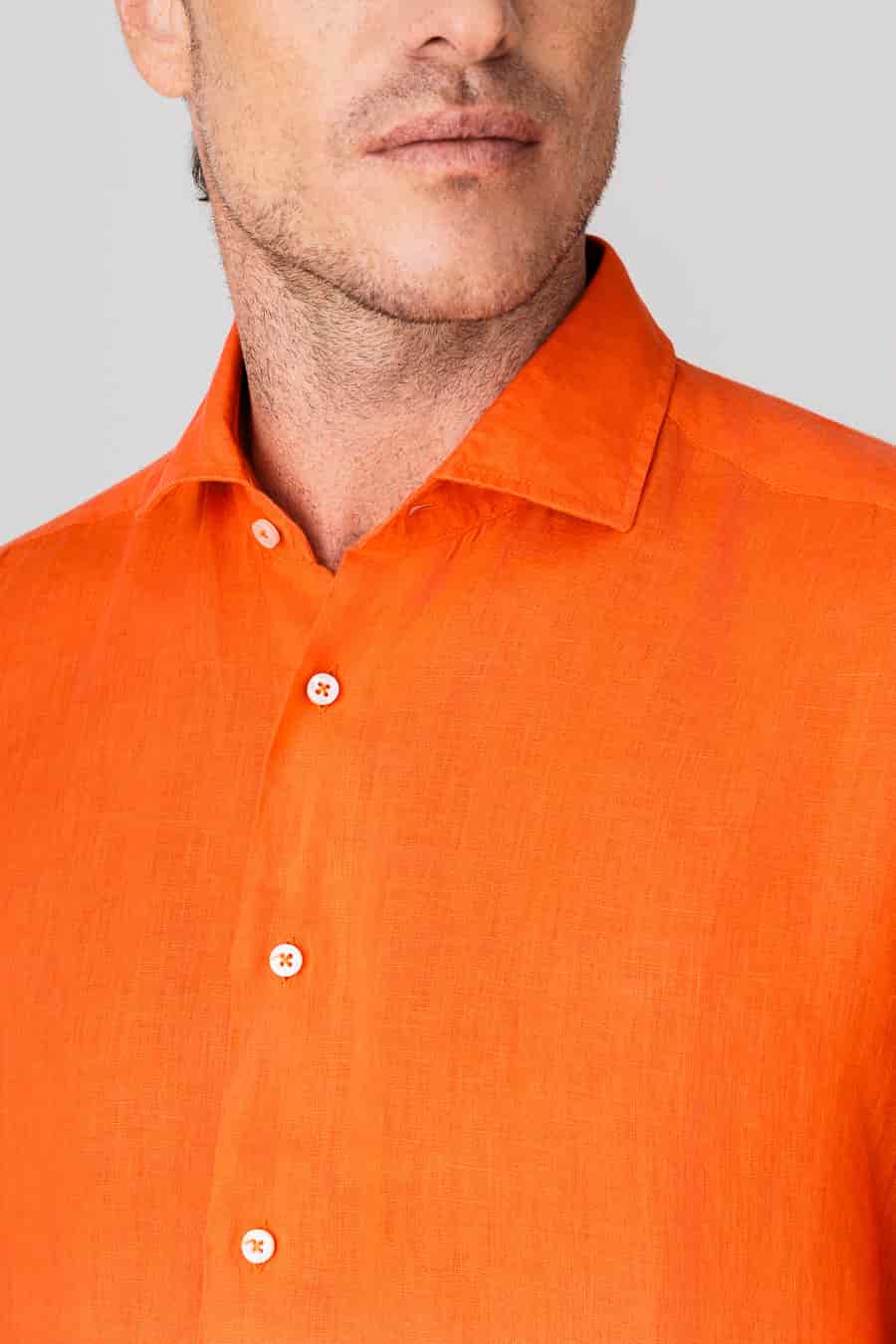 Men's linen shirt orange - miniatura 7