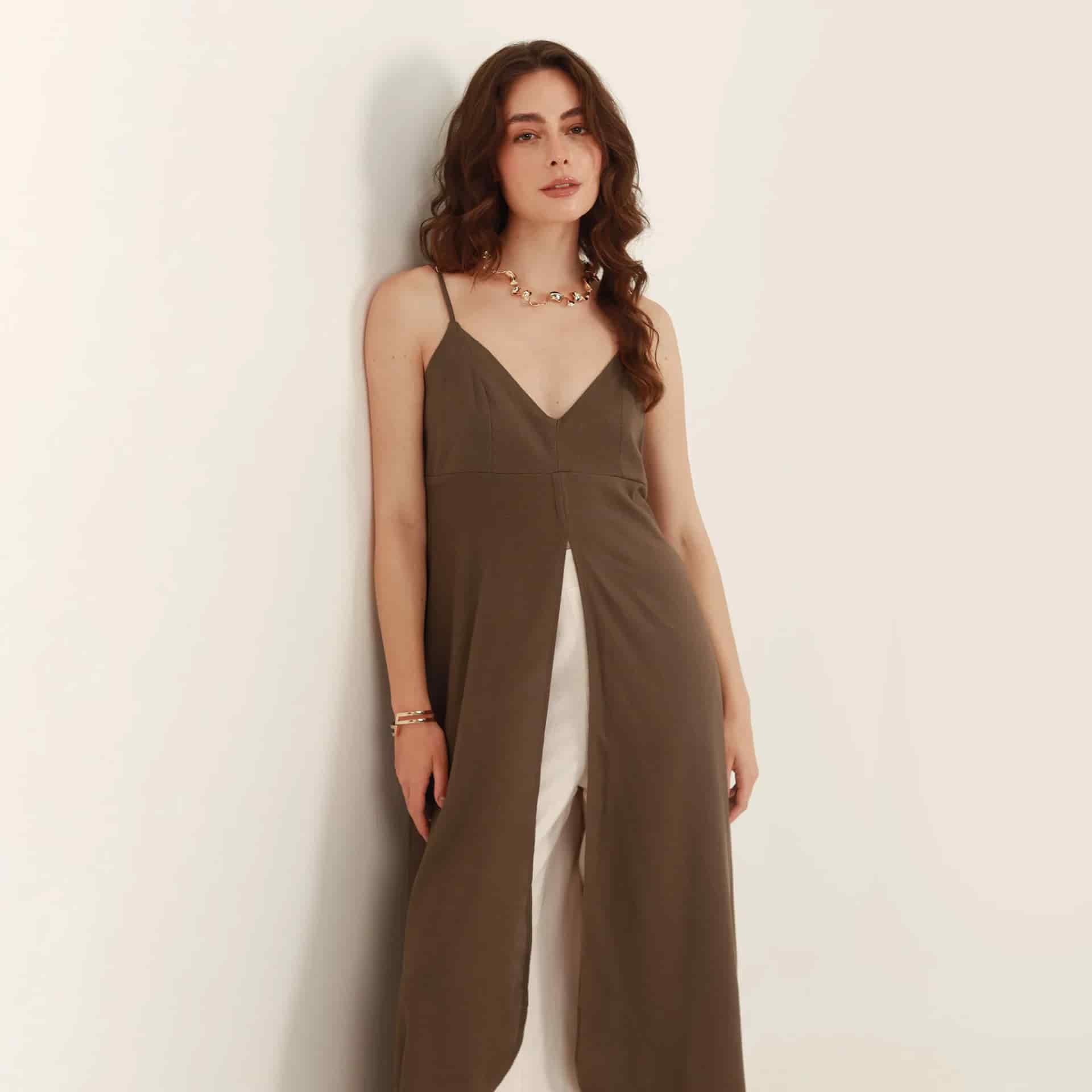 Vestido  Sobretodo Cuello V Manga Sisa - miniatura 2
