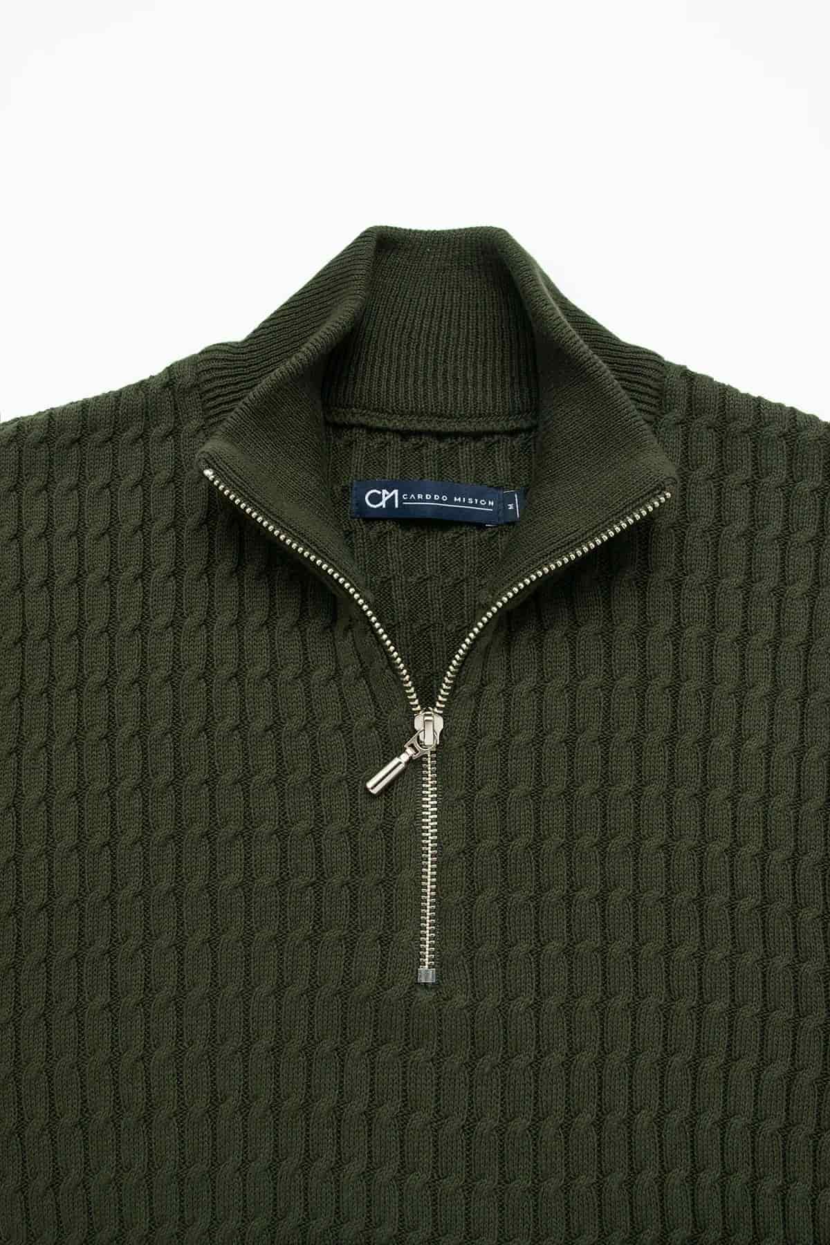 Saco Trenzado Half Zip Algodón Verde Militar - miniatura 2