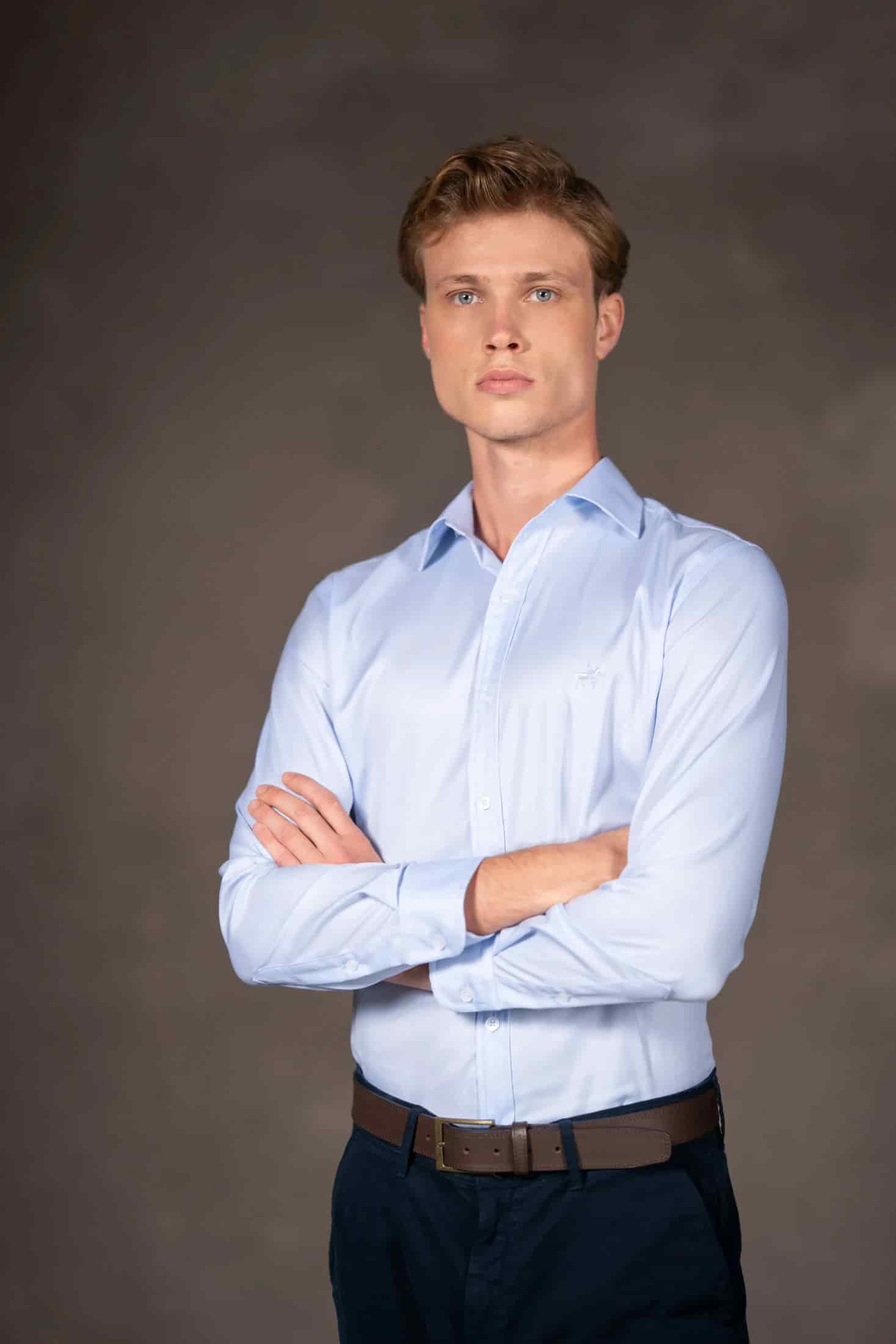 Camisa Herringbone Cuello Corbata Hombre Azul Claro - miniatura 1