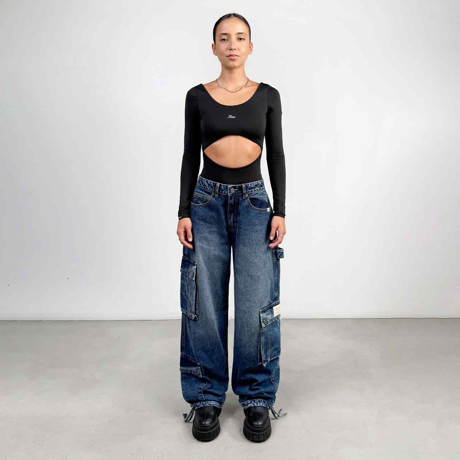 Cargo Multi-Pocket Denim Pants - Deep Blue - miniatura 4