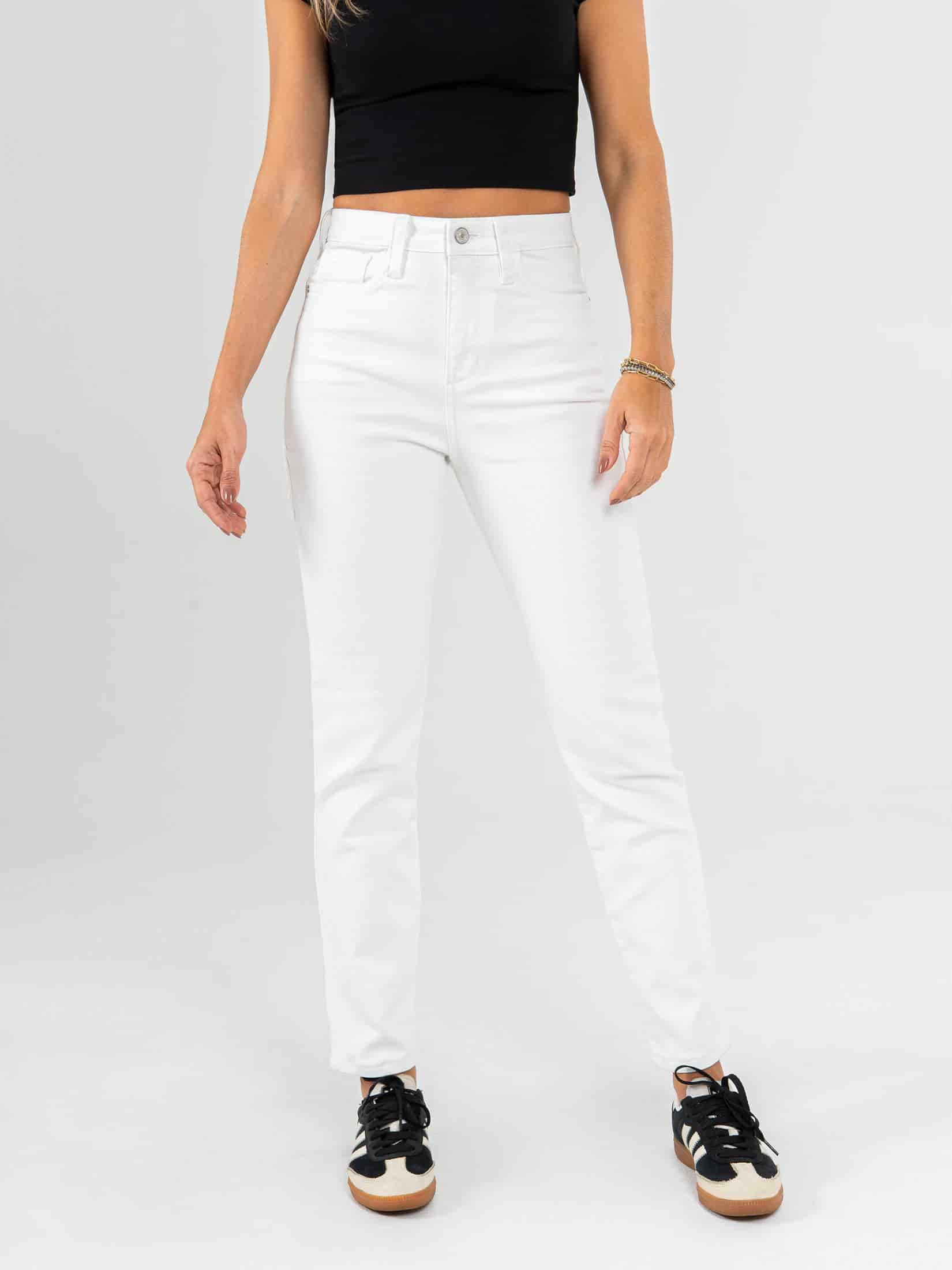 Ref: 0620613 Pantalón mom fit stretch, tiro alto, tono ivory, cintura ajustada - miniatura 1
