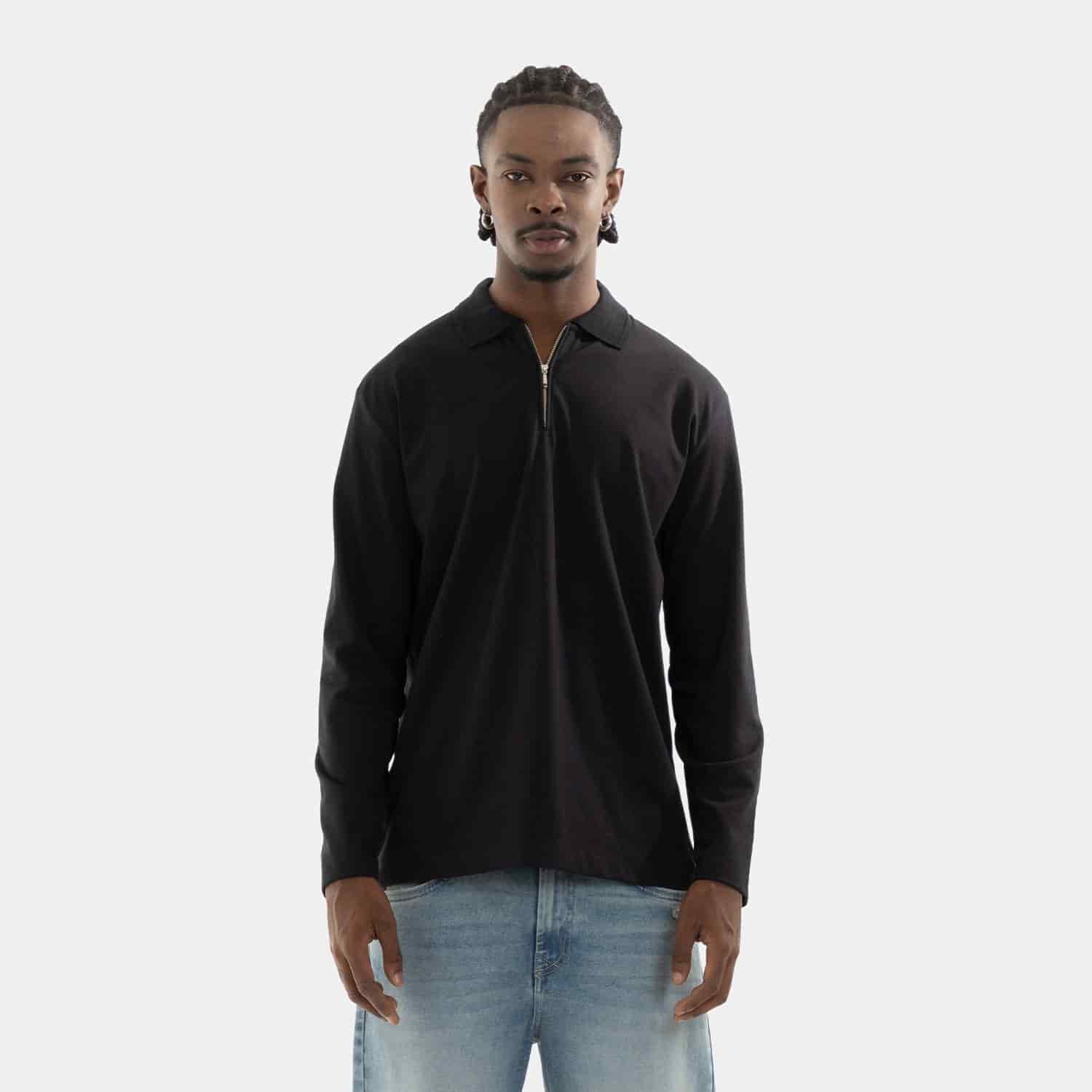 Zip Polo Sweatshirt Black - miniatura 1