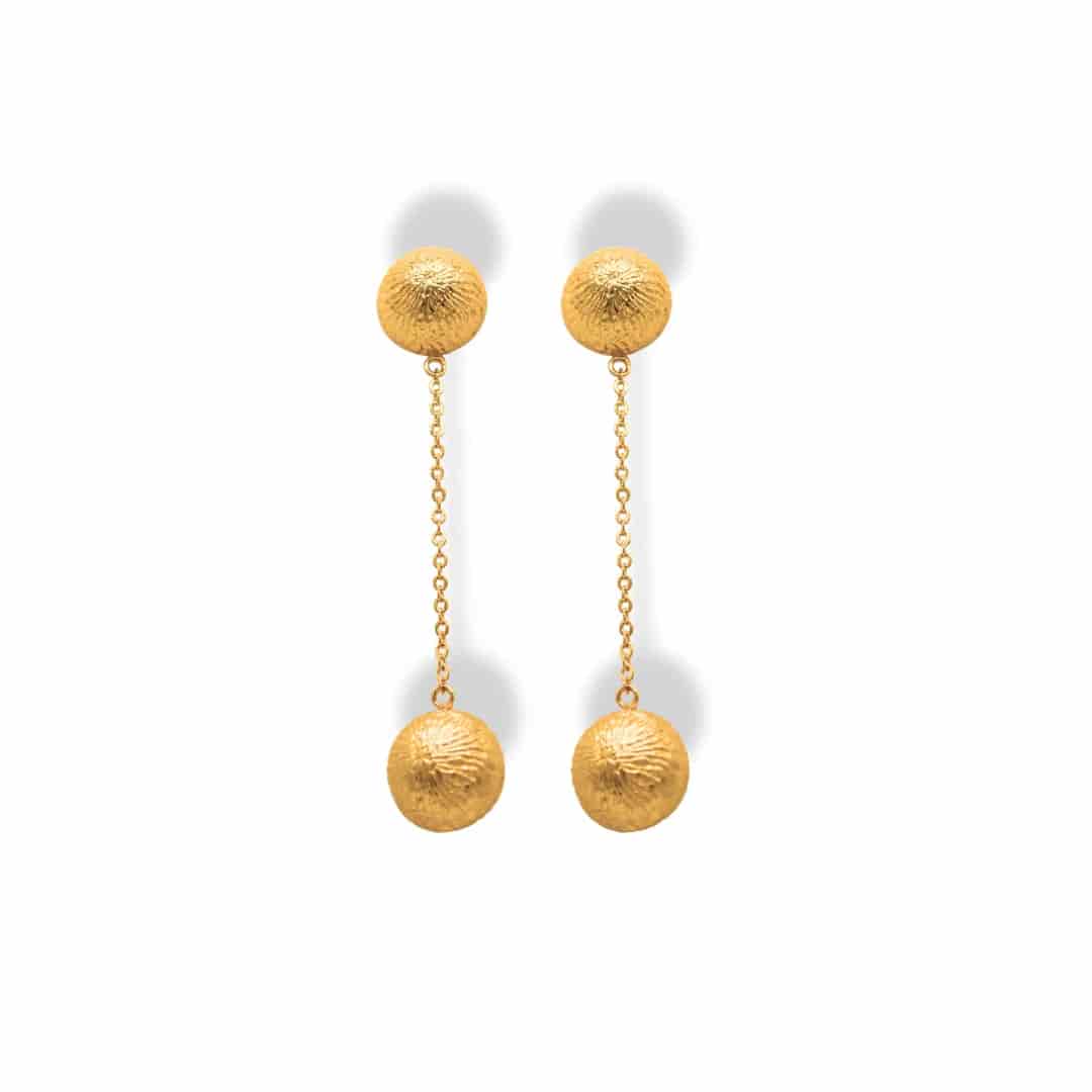 Aretes largos con 2 bolas grandes y cadena - miniatura 1