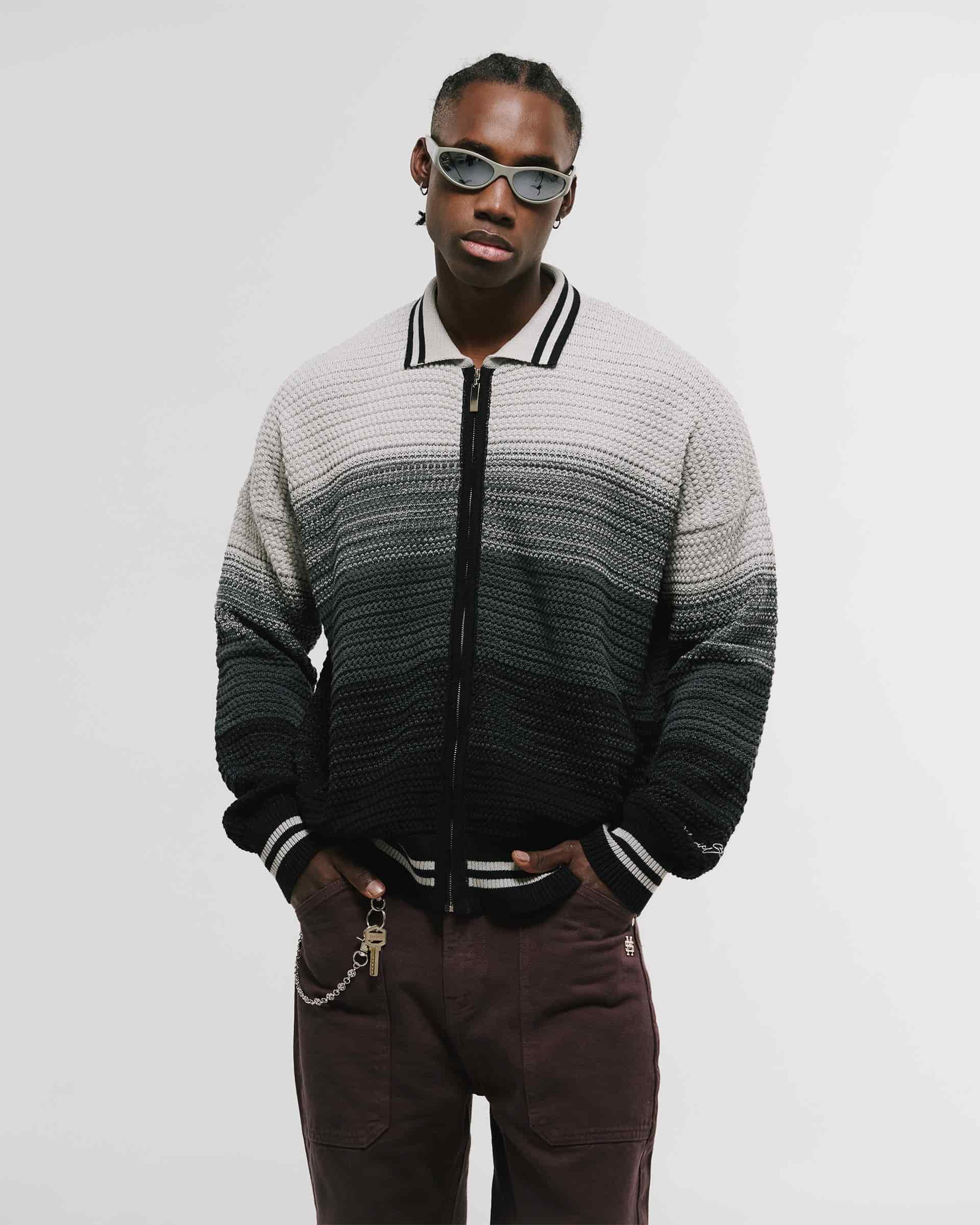 Zip Polo Gradient Knitwear - Negro y Gris - miniatura 2