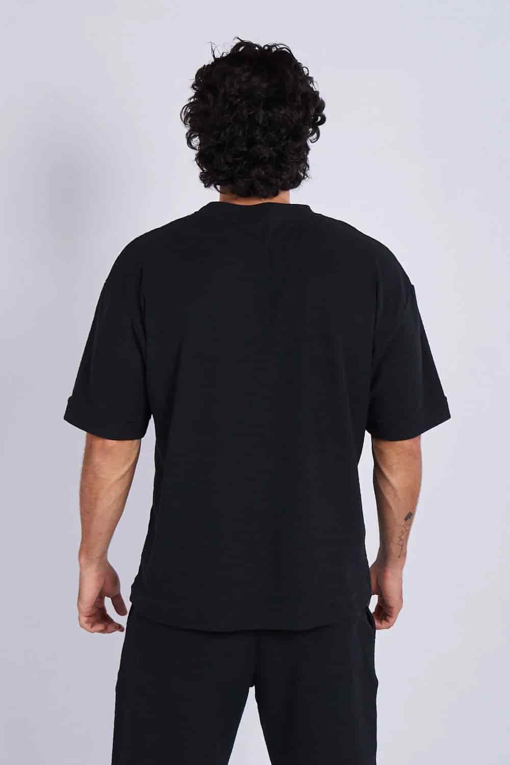 Camiseta oversize textura horizontal Negra - miniatura 3