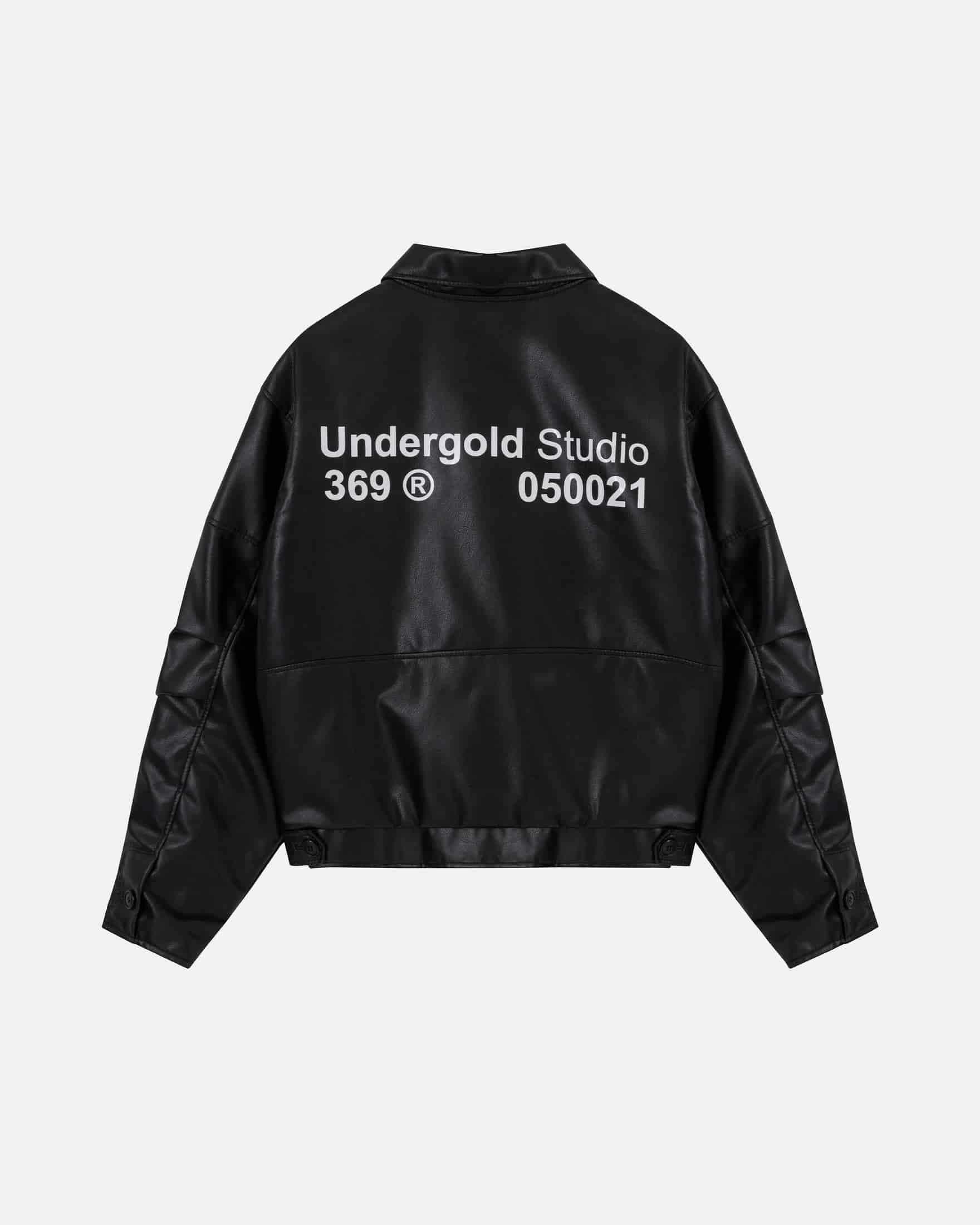 Basics Undergold Studio Leather Boxy Fit Jacket Black - miniatura 3