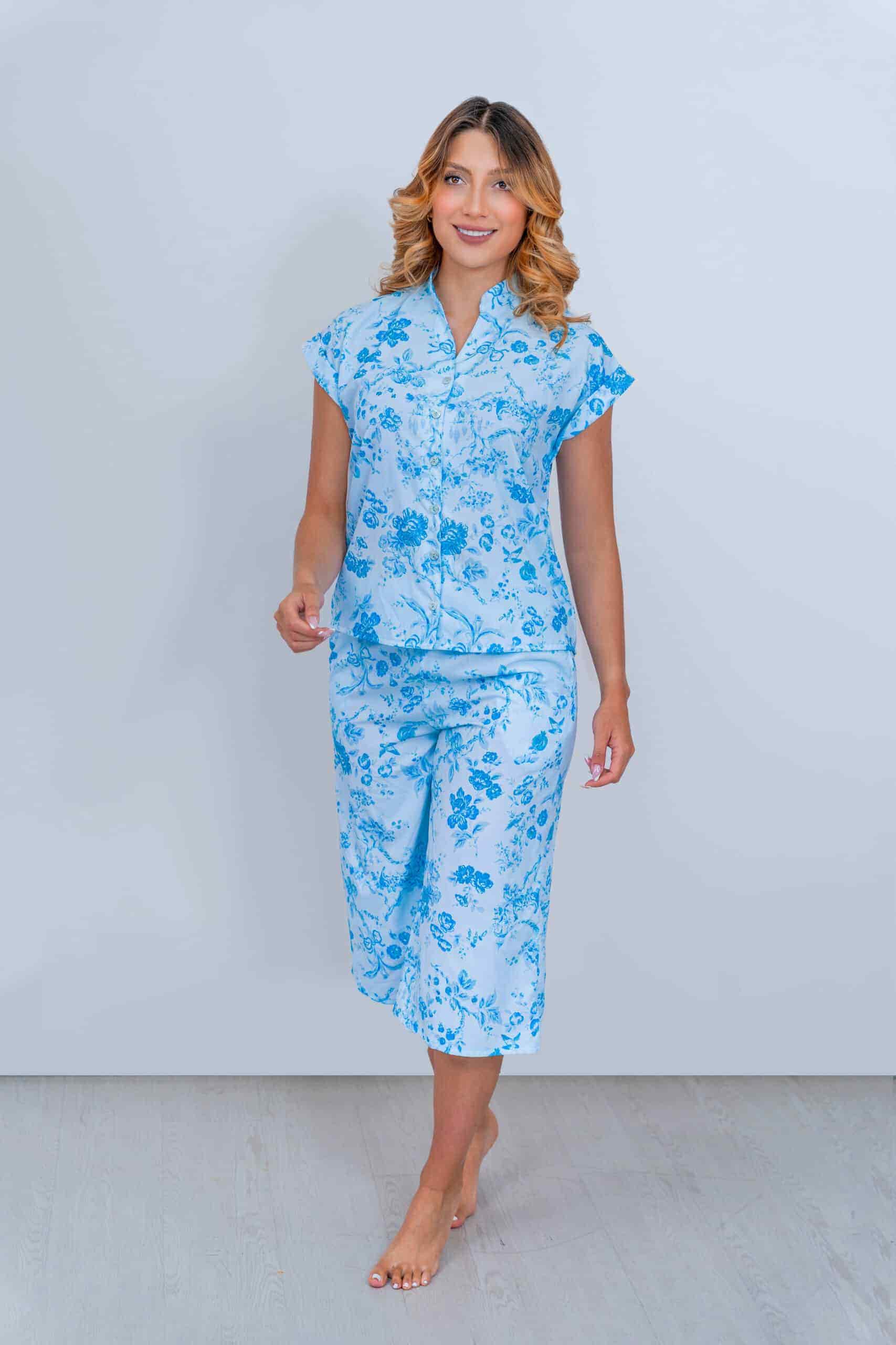Pijama para mujer en chalis tipo Capri - miniatura 1
