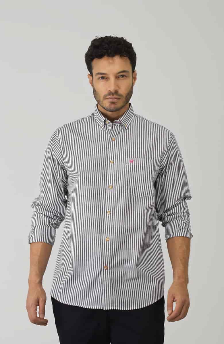 Camisa Manga larga a Rayas Negra para Hombre - miniatura 1