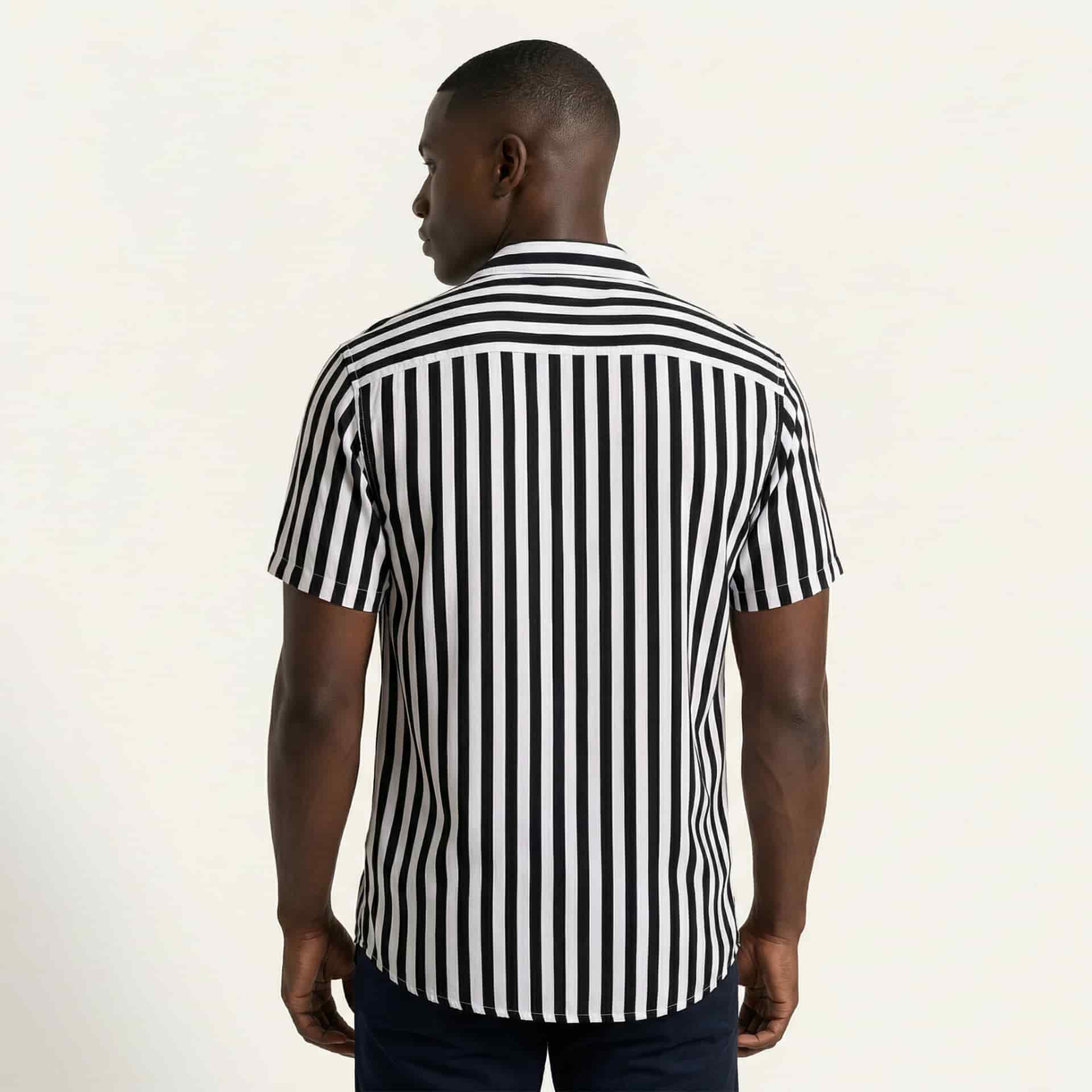 Camisa Bowling Rayada Blanco/Negro C201 - miniatura 3