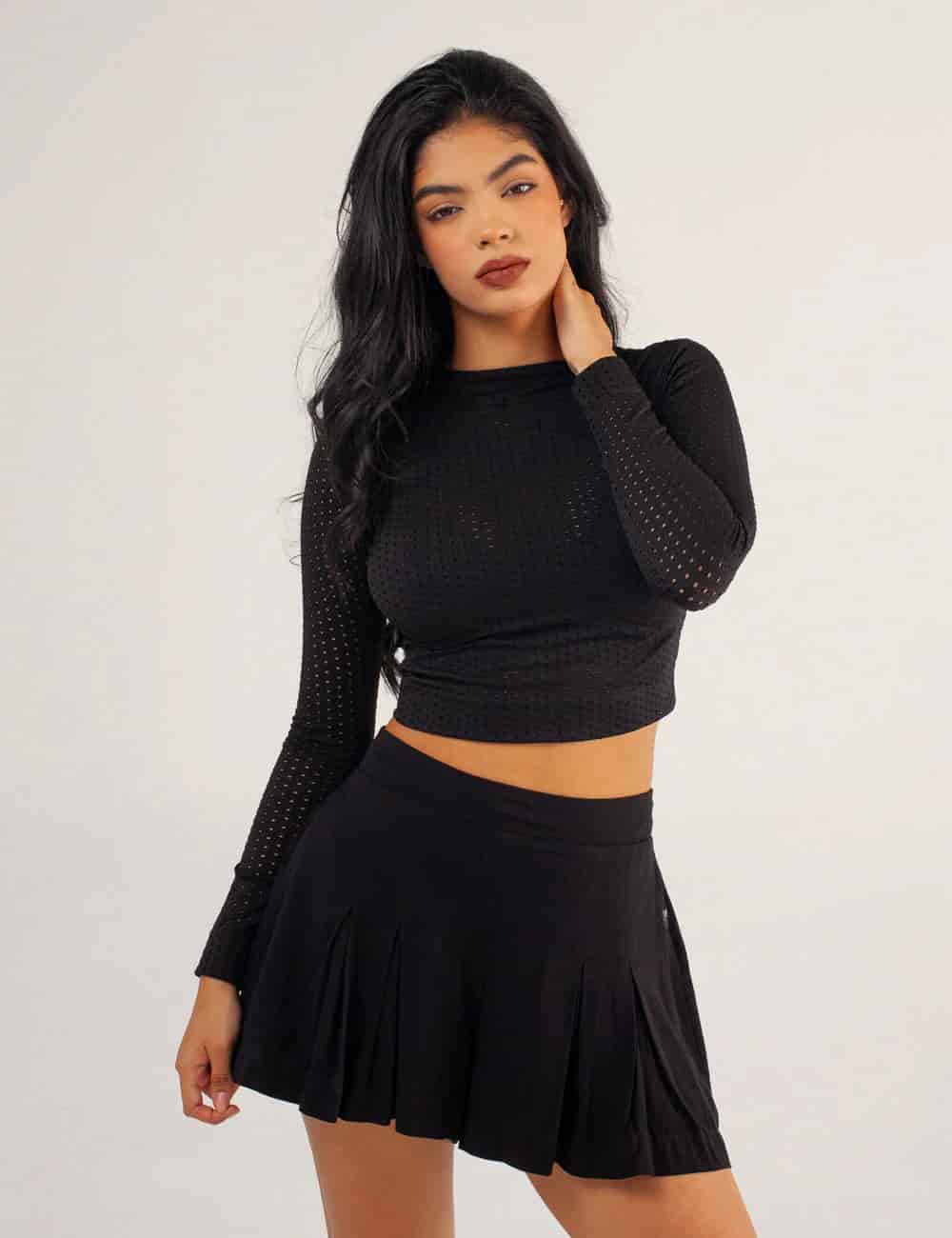 Crop Top Manga Larga NIGHT negro Mujer - miniatura 4