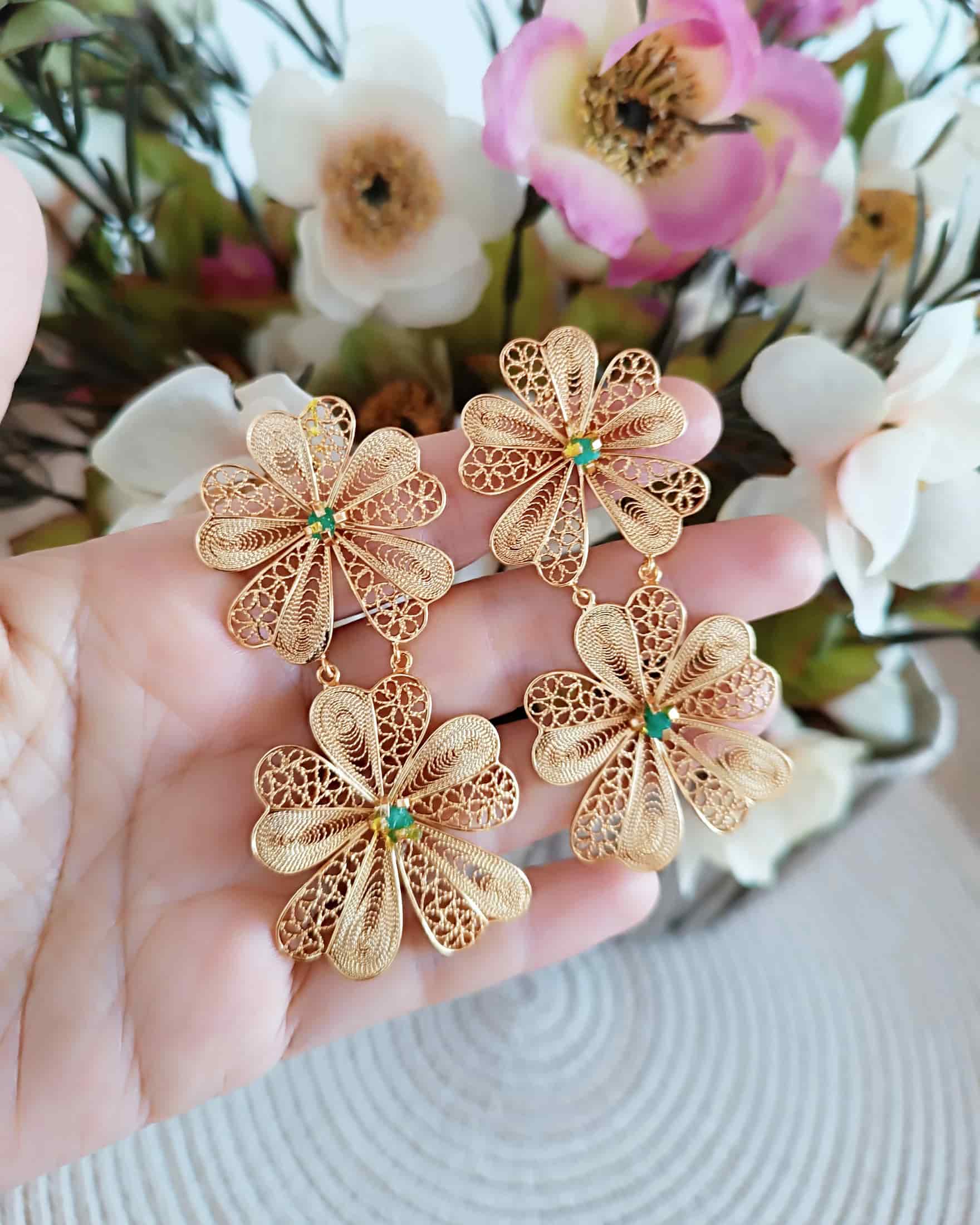 Aretes doble flor Chiara - miniatura 6