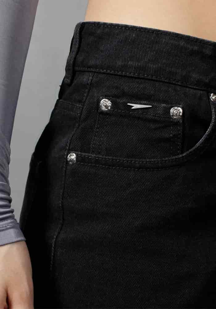 Jean Rigido Wide Leg Para Mujer Negro Mate New - miniatura 3