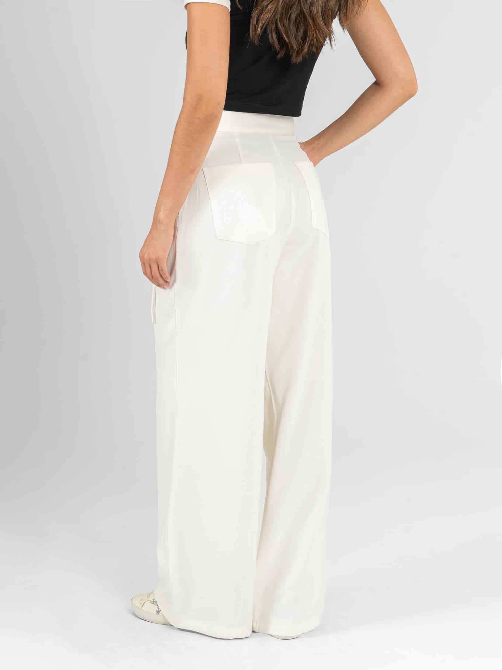 Ref: 0620577 Pantalón palazzo, tejido plano liviano, detalle delantero, tono ivory - miniatura 2