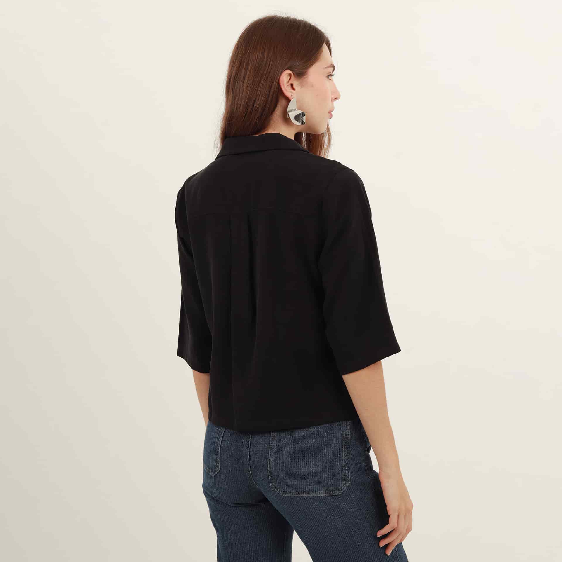Blusa abierta cuello solapa manga 3/4 - miniatura 5
