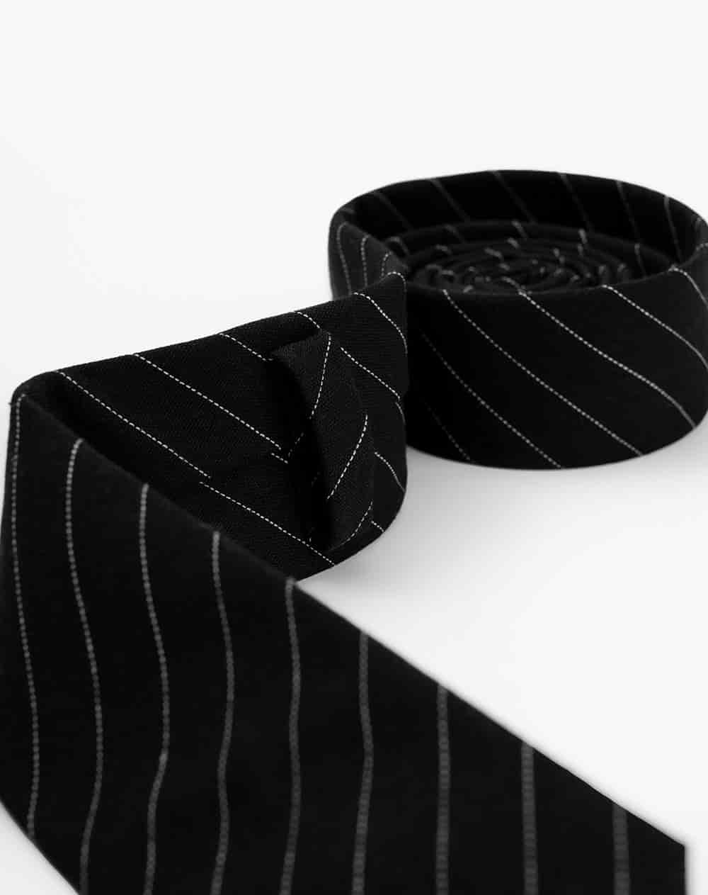 Corbata clásica negra rayas unisex mujer - miniatura 2