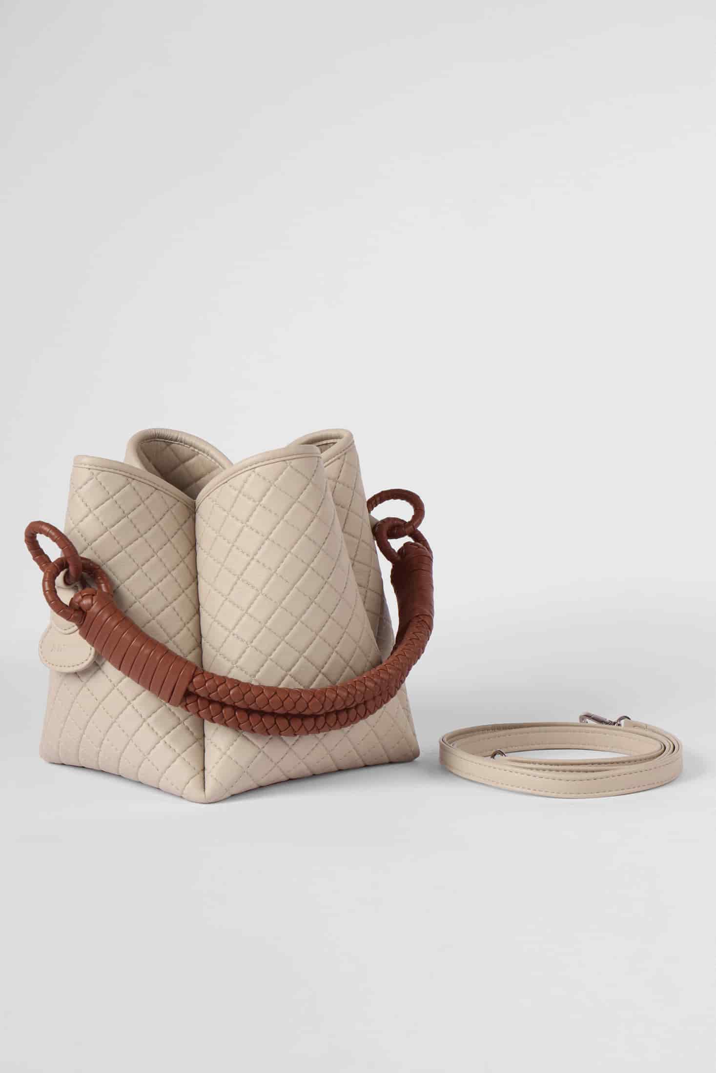 Tulip Bucket Bag, Off-white & Brandy - miniatura 4