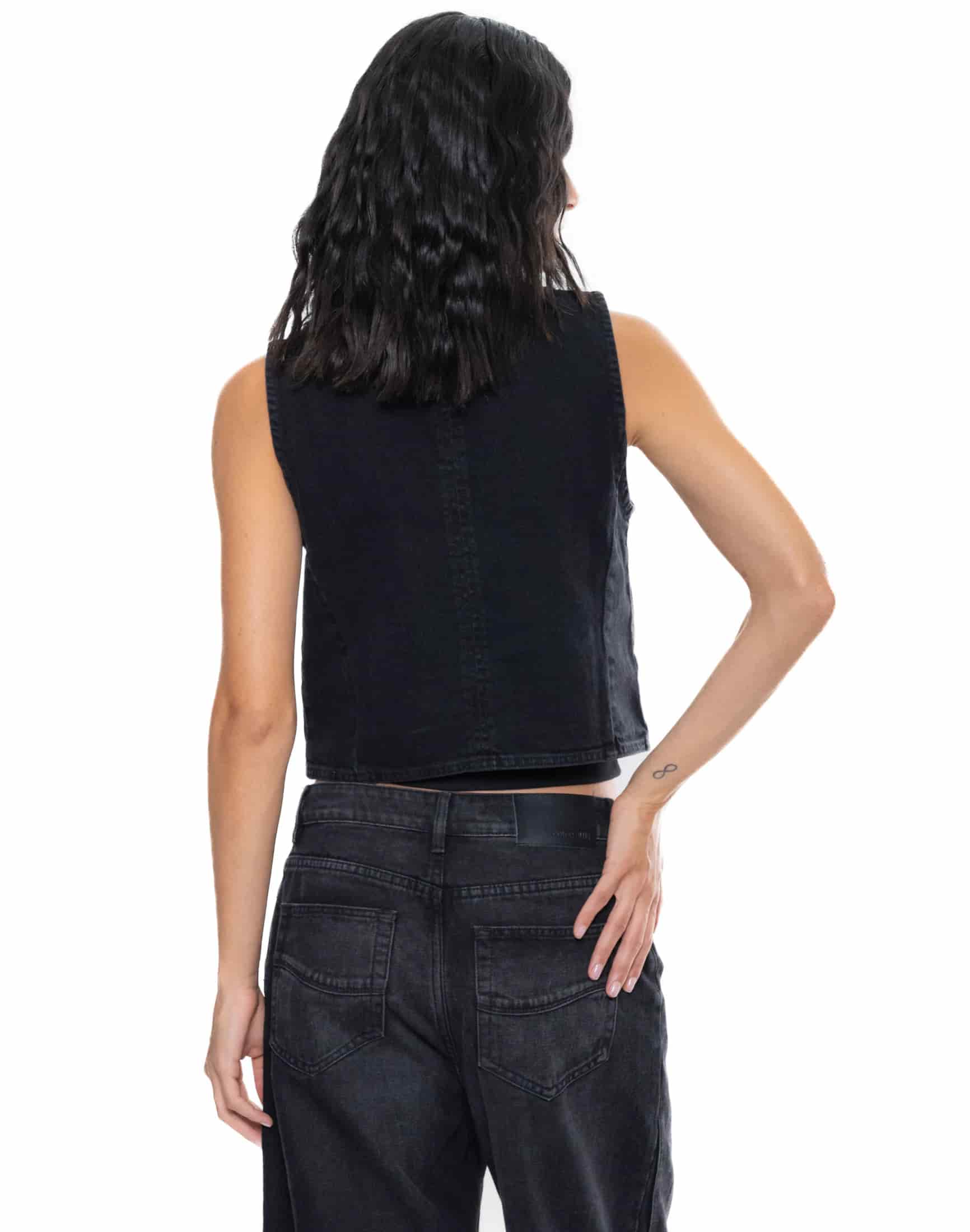 Chaleco Denim Negro Con Bolsillos - miniatura 13