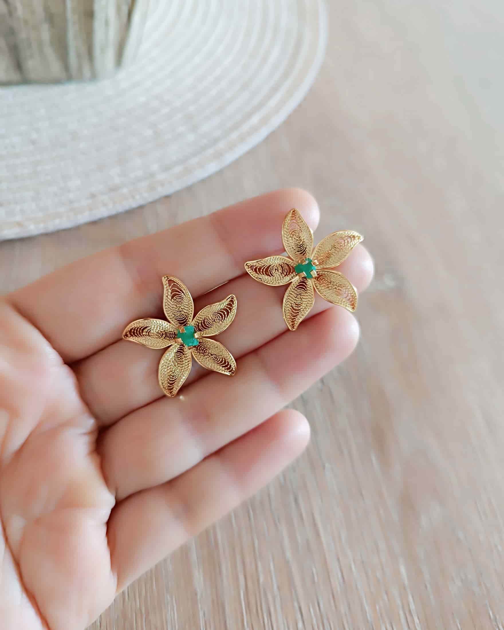 Aretes filigrana y esmeralda, estrella de mar - miniatura 6